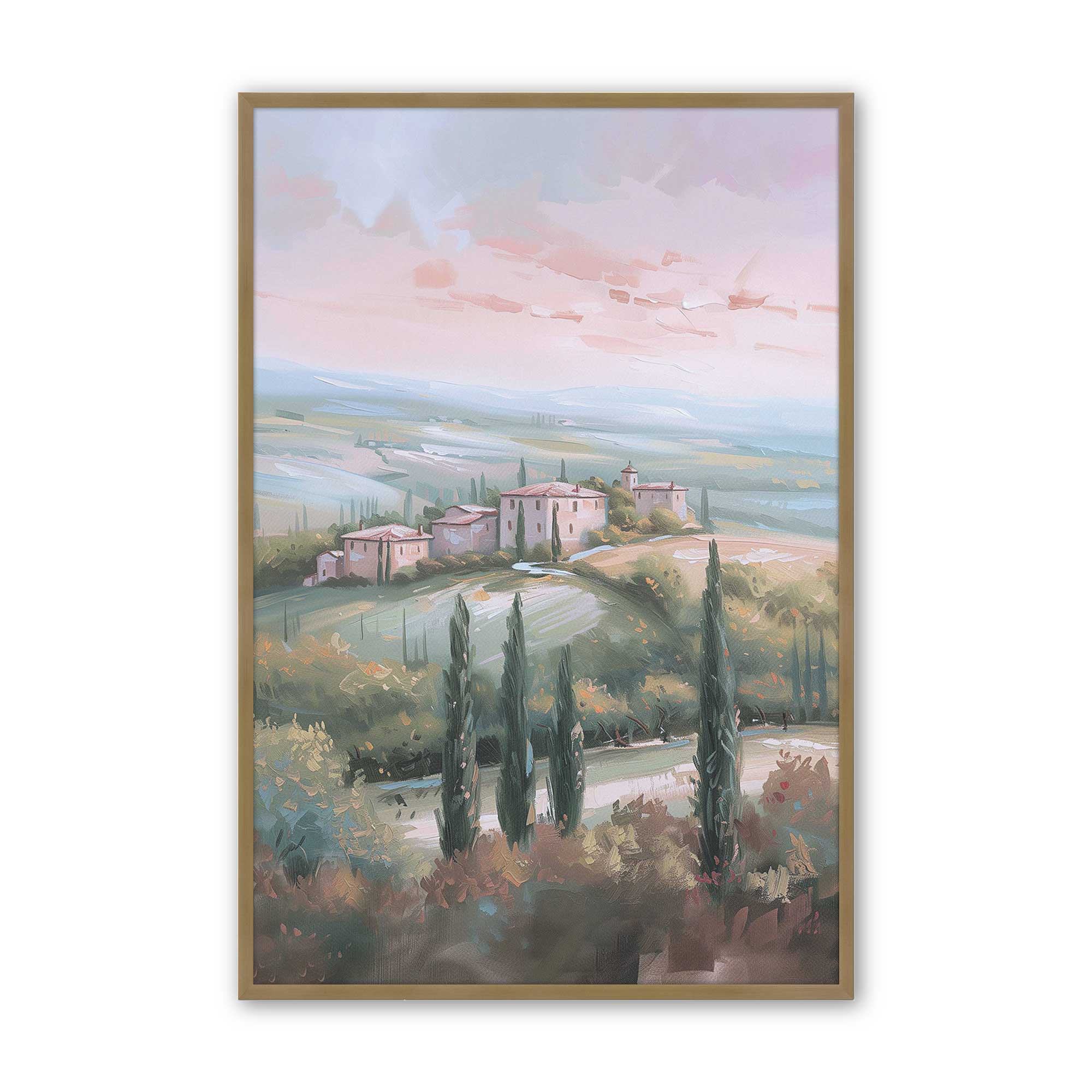 Tuscany Sunset Landscape Art Print - Dusk's Glow v1 Wall Decor for Living Room, Bedroom & Office