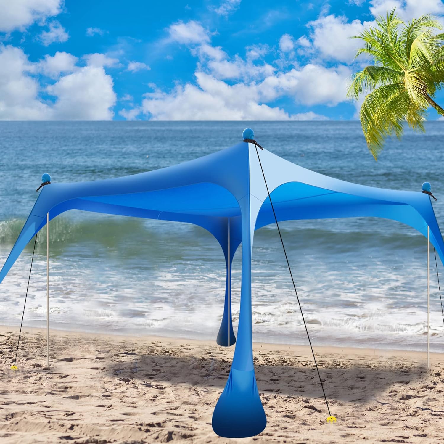 UPF50+ Beach Tent Sun Shelter with Sand Shovel & Grass Pegs - Portable Sunshade for Family Beach Days, Camping, and Outdoor Adventures