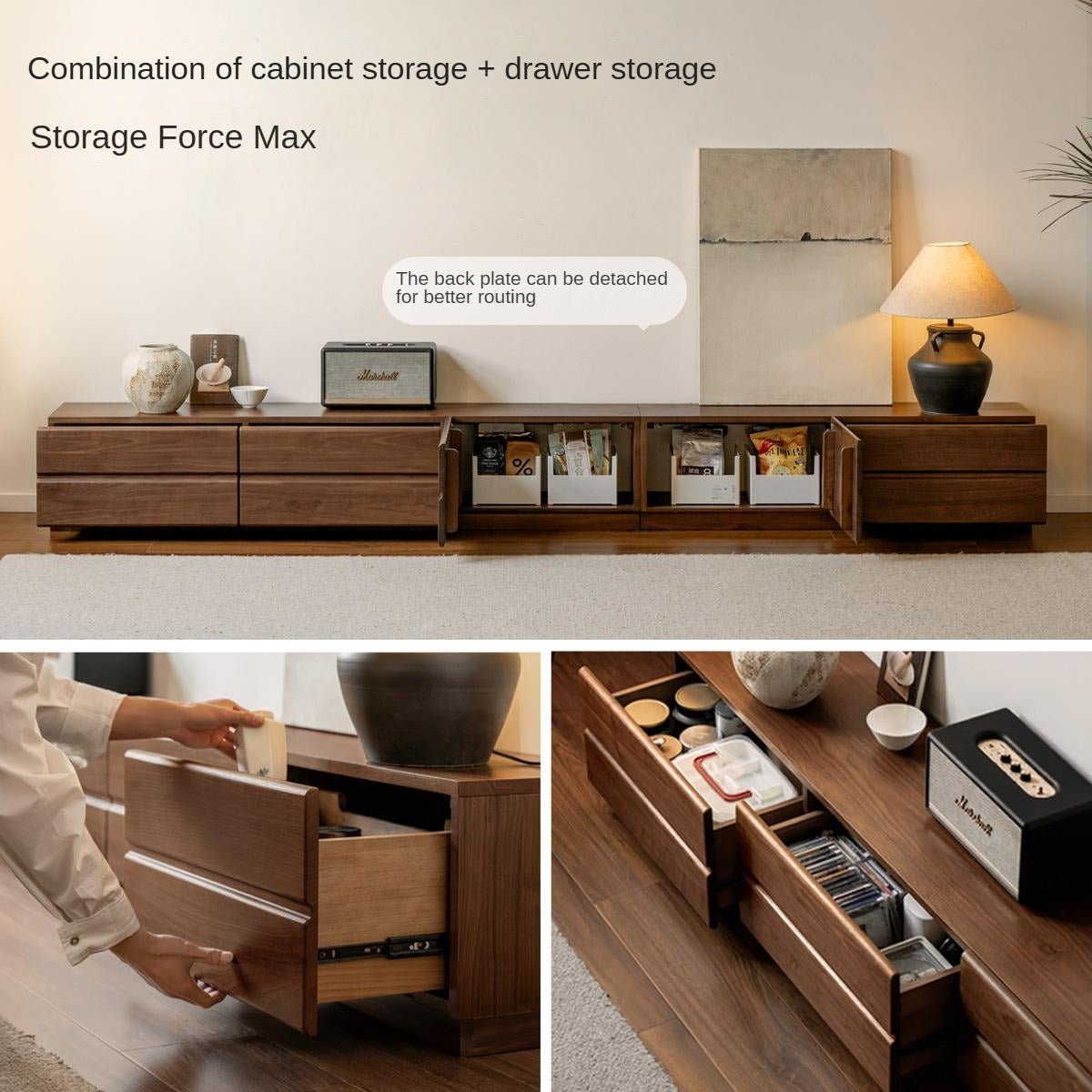 Solid Oak & Black Walnut Wood TV Stand - Rustic Modern Entertainment Center for Living Room, Home Theater & Media Storage