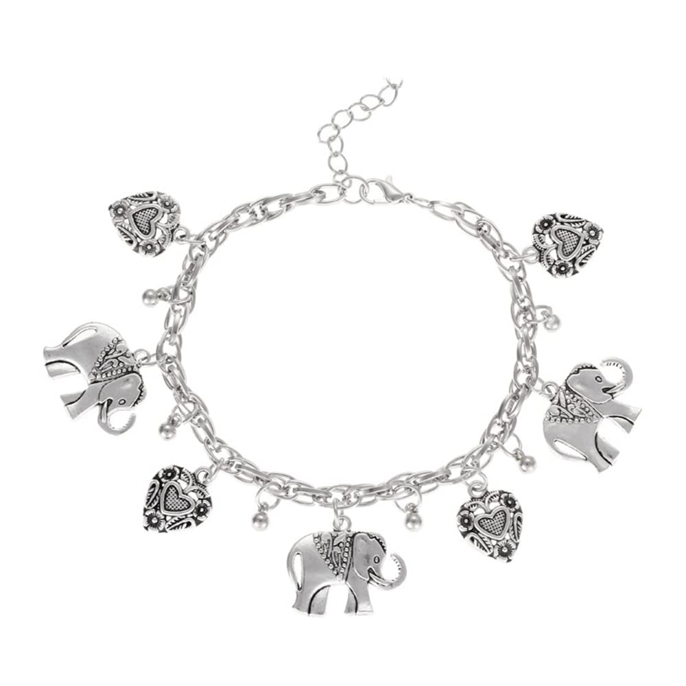 Vintage Elephant Heart Anklet Bracelet - Bohemian Love Heart Elephant Animal Tassel Ankle Bracelet Jewelry for Women & Girls | Perfect for Beach, Festival, and Boho Chic Outfits