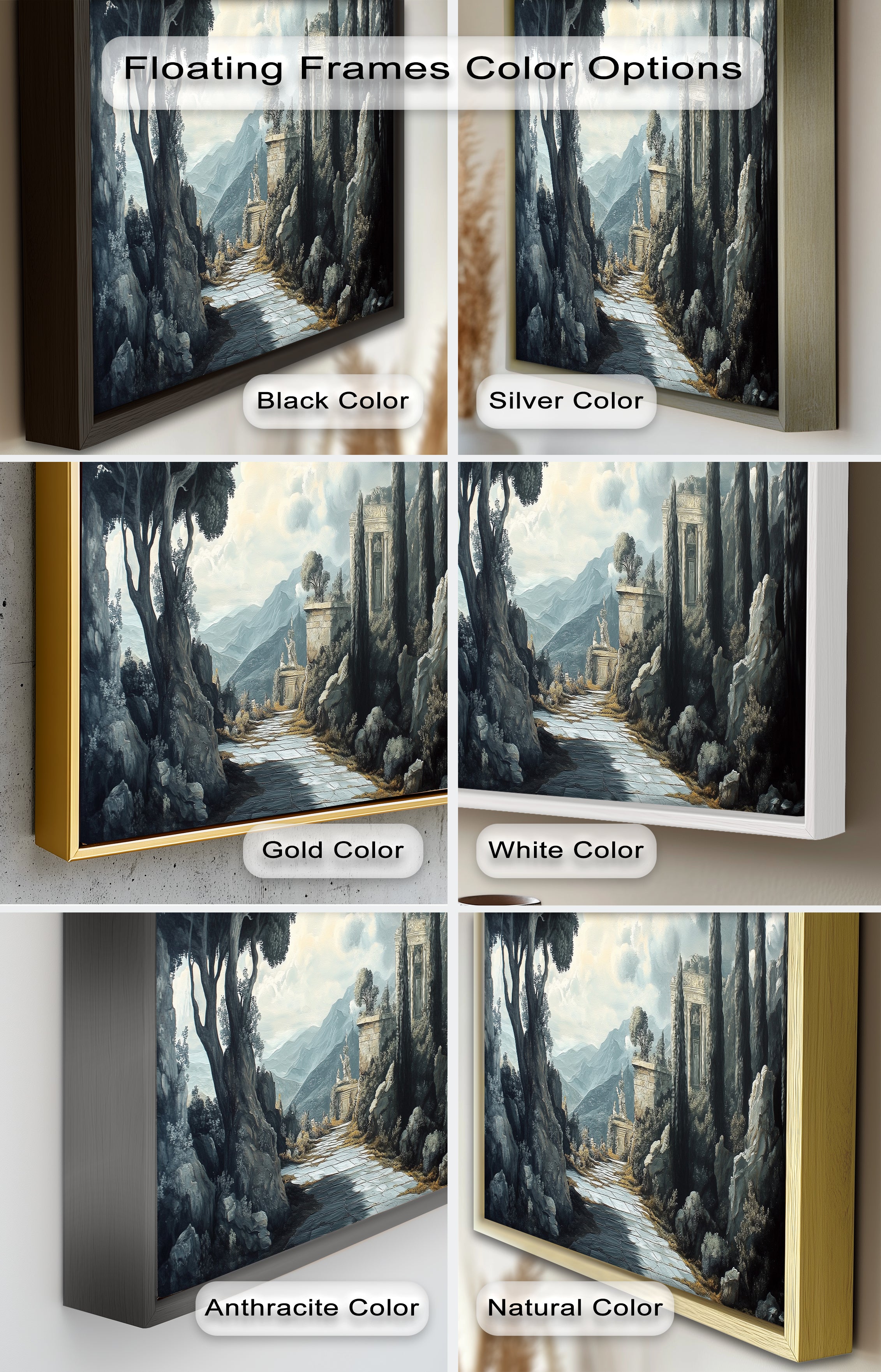 Ancient Pathway to the Temple - Hand Painted Classical Landscape Oil Canvas Art for Home Decor, Office & Living Room Wall