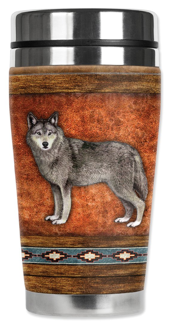Insulated 16 oz Wolf Travel Mug with Wetsuit Cover - Black - Perfect for Coffee, Tea & Hot Drinks On The Go