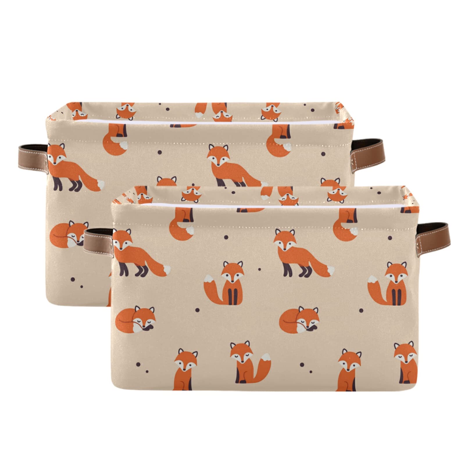 Fox Red Collapsible Storage Bins with Handles - 2 Pack Large Canvas Storage Baskets for Toys, Home, Office, Bedroom & Closet Organization - Perfect for Kids' Room, Nursery, and Shelf Storage