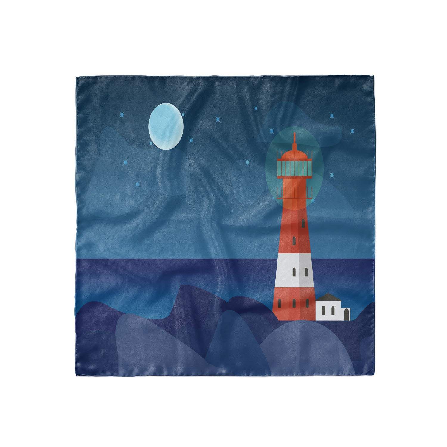 Ambesonne Night Ocean Head Scarf with Lighthouse Design - Soft Hair Wrap for Women - Perfect for Beach, Swimming, Yoga and Sleep Protection