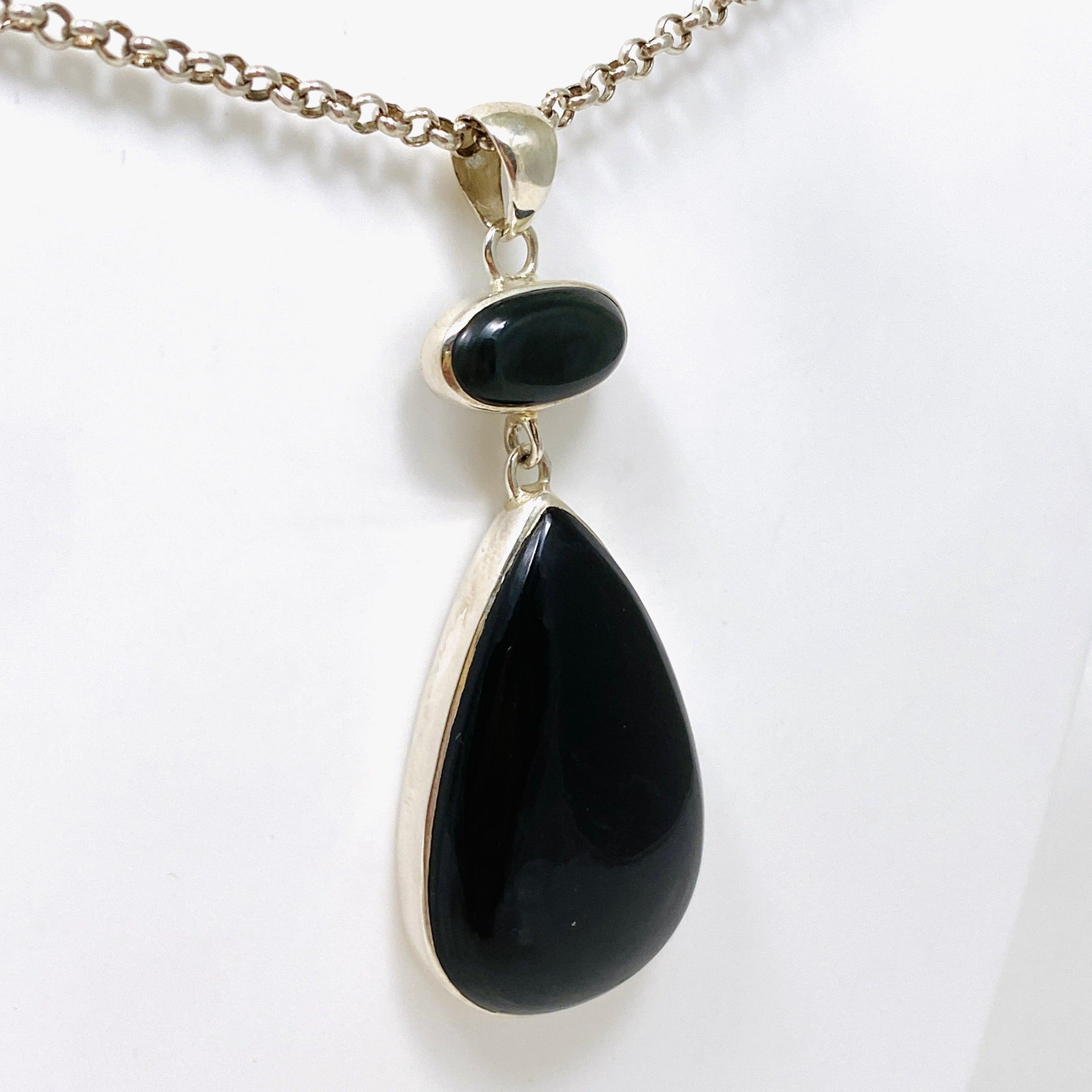 Rainbow Obsidian Double Stone Teardrop Pendant Necklace - Natural Gemstone Jewelry for Women - Perfect for Spiritual Healing, Meditation & Everyday Wear