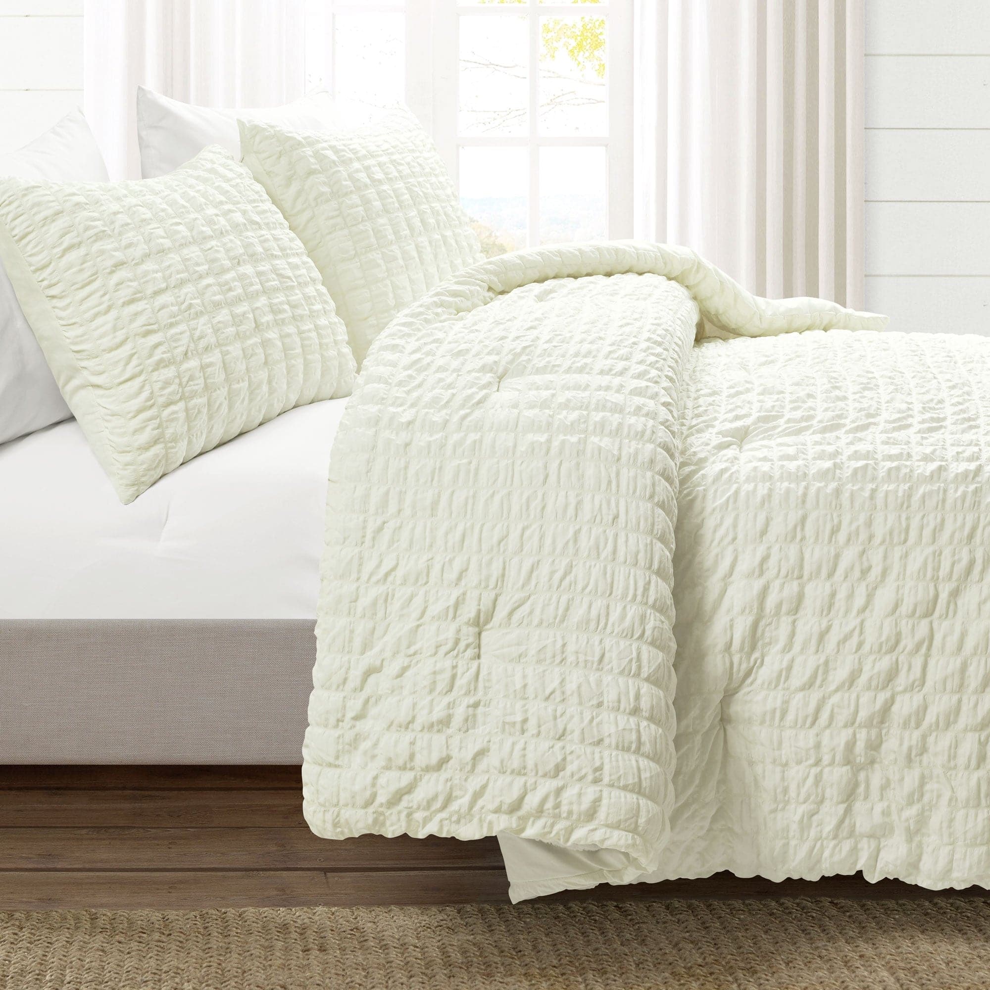 Luxury Crinkle Textured Dobby Comforter Set - Queen Size Bedding with Pillow Shams - Soft & Breathable for All Seasons - Perfect for Master Bedroom, Guest Room & Cozy Home Decor