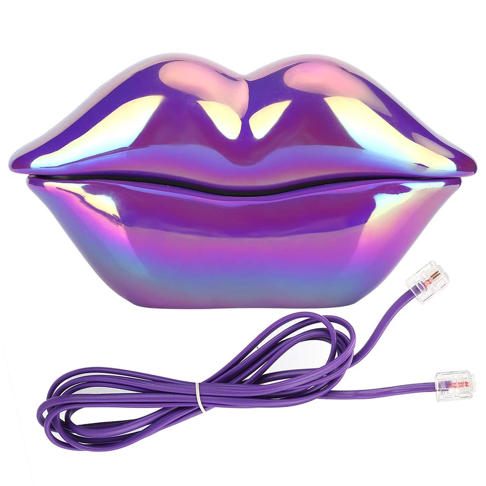 Purple Lips Landline Telephone - Retro Electroplated Desktop Phone with Cute Lip Shape Design for Home & Office | Vintage Style Corded Phone for Bedroom, Dorm, or Gift