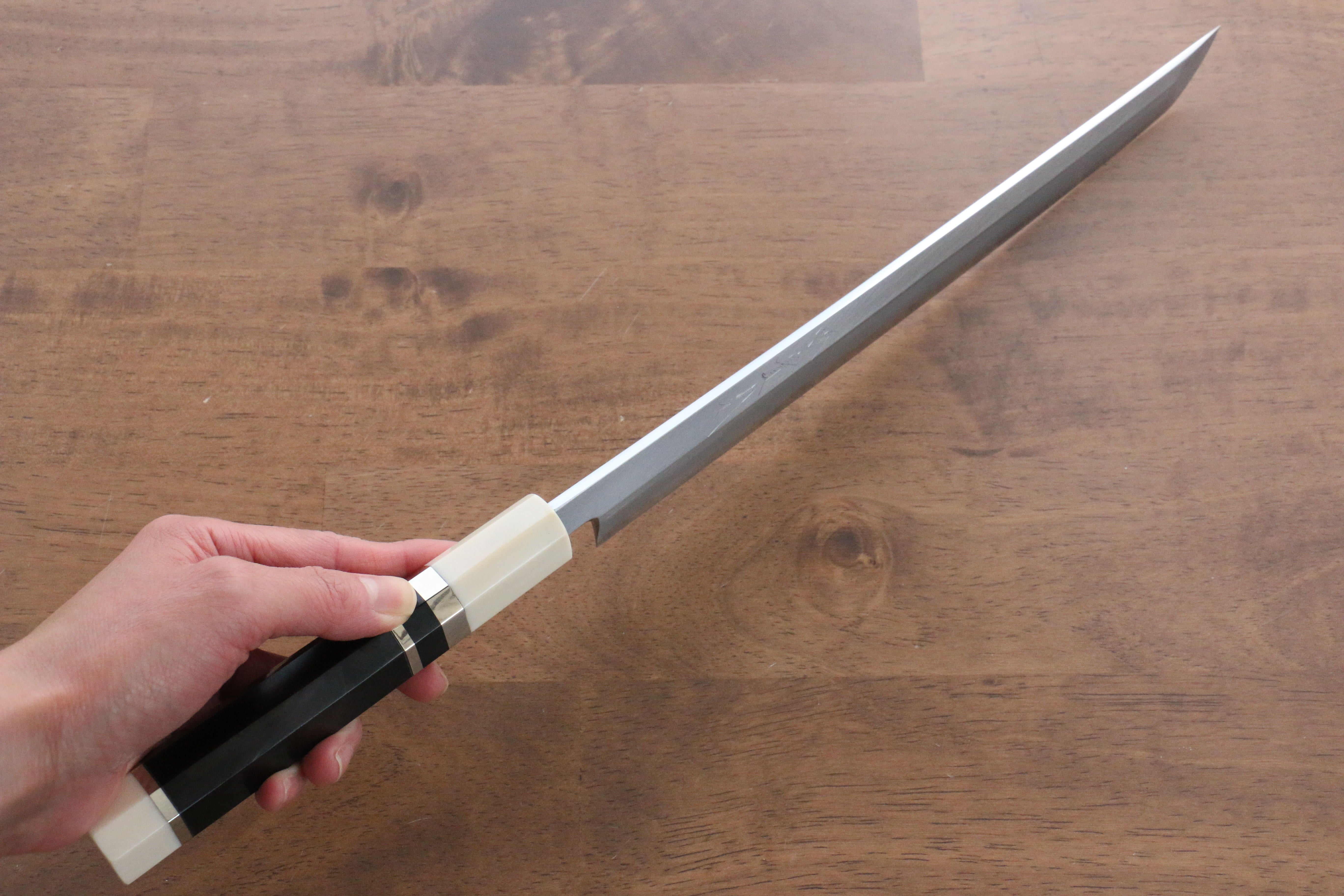 Premium Jikko Shiko Blue Steel Sakimaru Yanagiba 270mm Japanese Sushi Knife - Ebony Wood Handle with Double Ring Design - Perfect for Sushi Chefs & Professional Kitchen Use