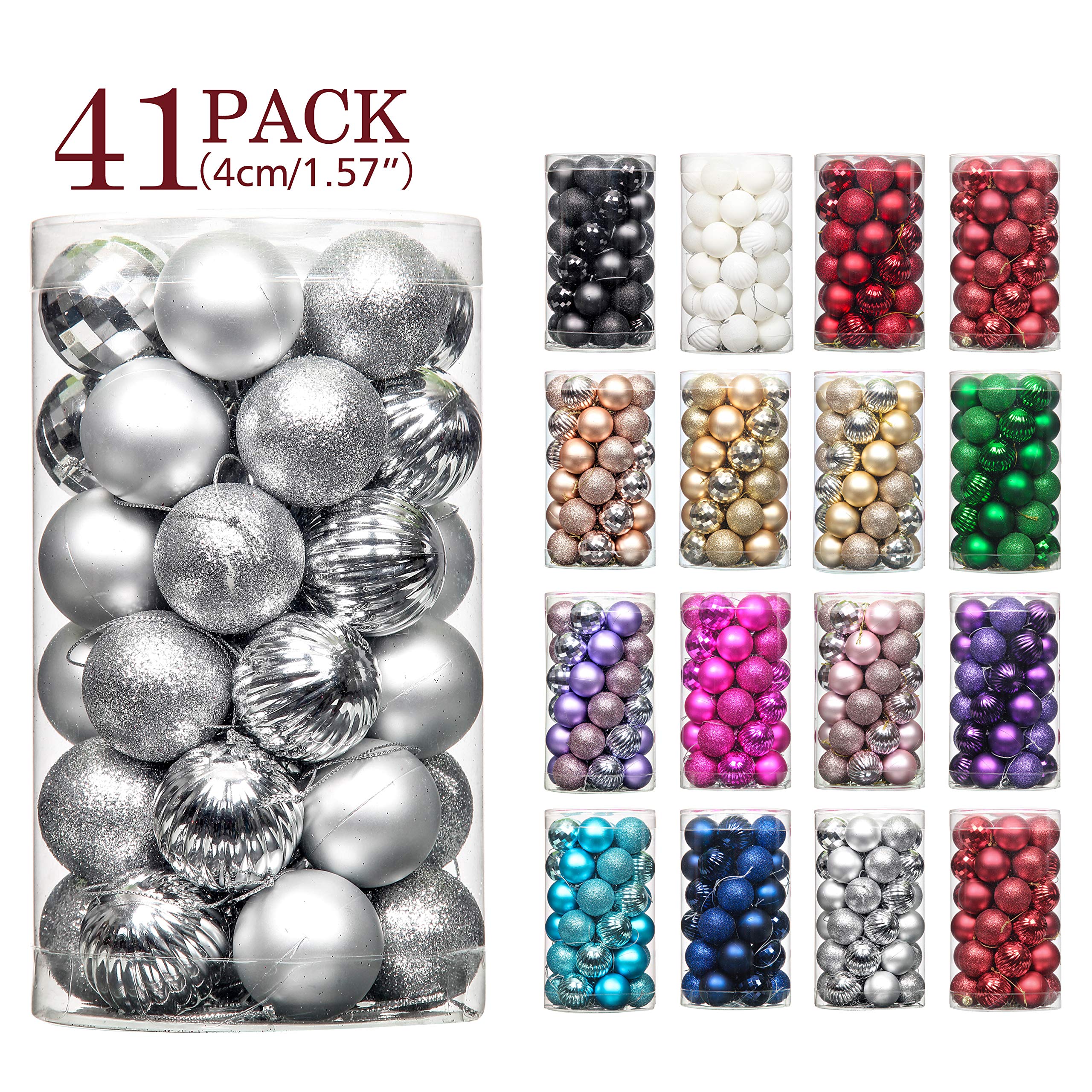 4cm Silver 41-Piece Shatterproof Christmas Tree Ornaments Set - Durable Hanging Balls with Ropes for Holiday Decor, Xmas Party & Home Decoration - Perfect for Indoor/Outdoor Christmas Trees, Mantels & Festive Gatherings