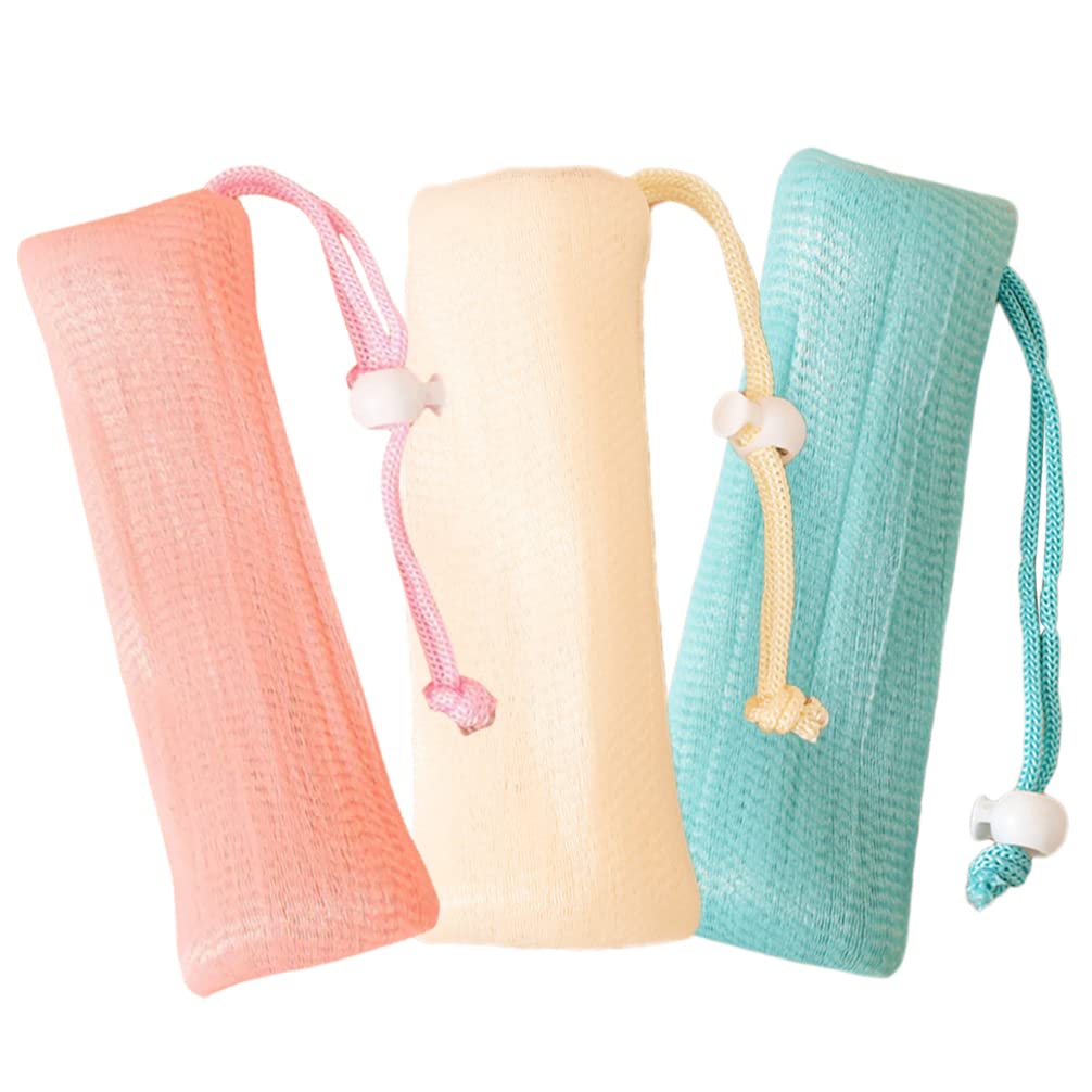 Minkissy 3-Pack Exfoliating Soap Saver Bags - Multi-Layer Mesh Soap Pouch, Foaming Soap Holder (6.68 x 2.55 x 0.20 Inches) - Perfect for Travel, Bath & Shower Exfoliation
