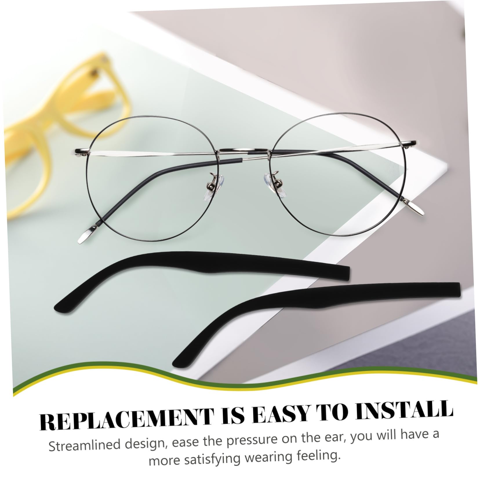BUTIFULSIC 1 Pair Glasses Temple Tips - Replacement Arms & Repair Kit for Eyeglass Frames - Comfortable Nose Pads for Reading, Computer & Driving Glasses (Black)