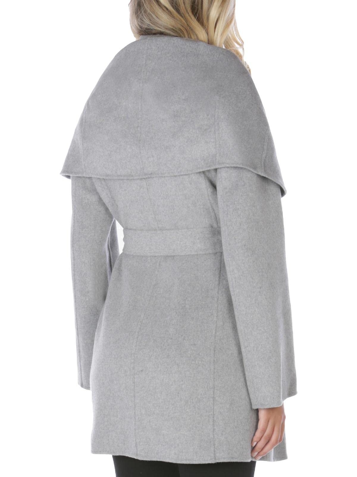 Tahari Women's Double Face Wool Blend Wrap Coat with Oversized Collar - Warm Winter Outerwear for Work, Office & Formal Occasions