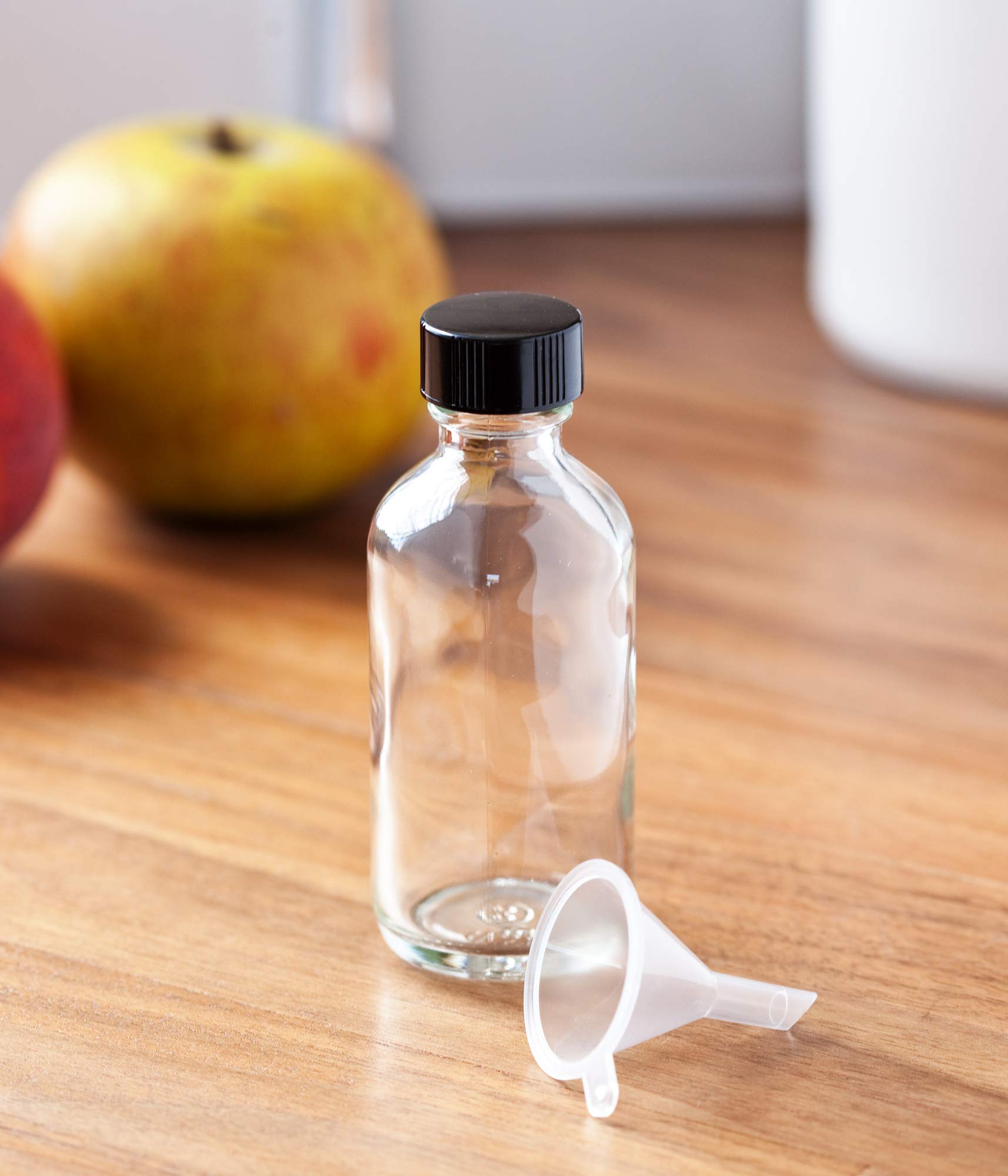 JUVITUS 2 oz Clear Glass Boston Round Bottle with Airtight Phenolic Cap (6 Pack) - Essential Oil, Perfume & DIY Storage Bottles - Perfect for Travel, Gifts & Craft Projects