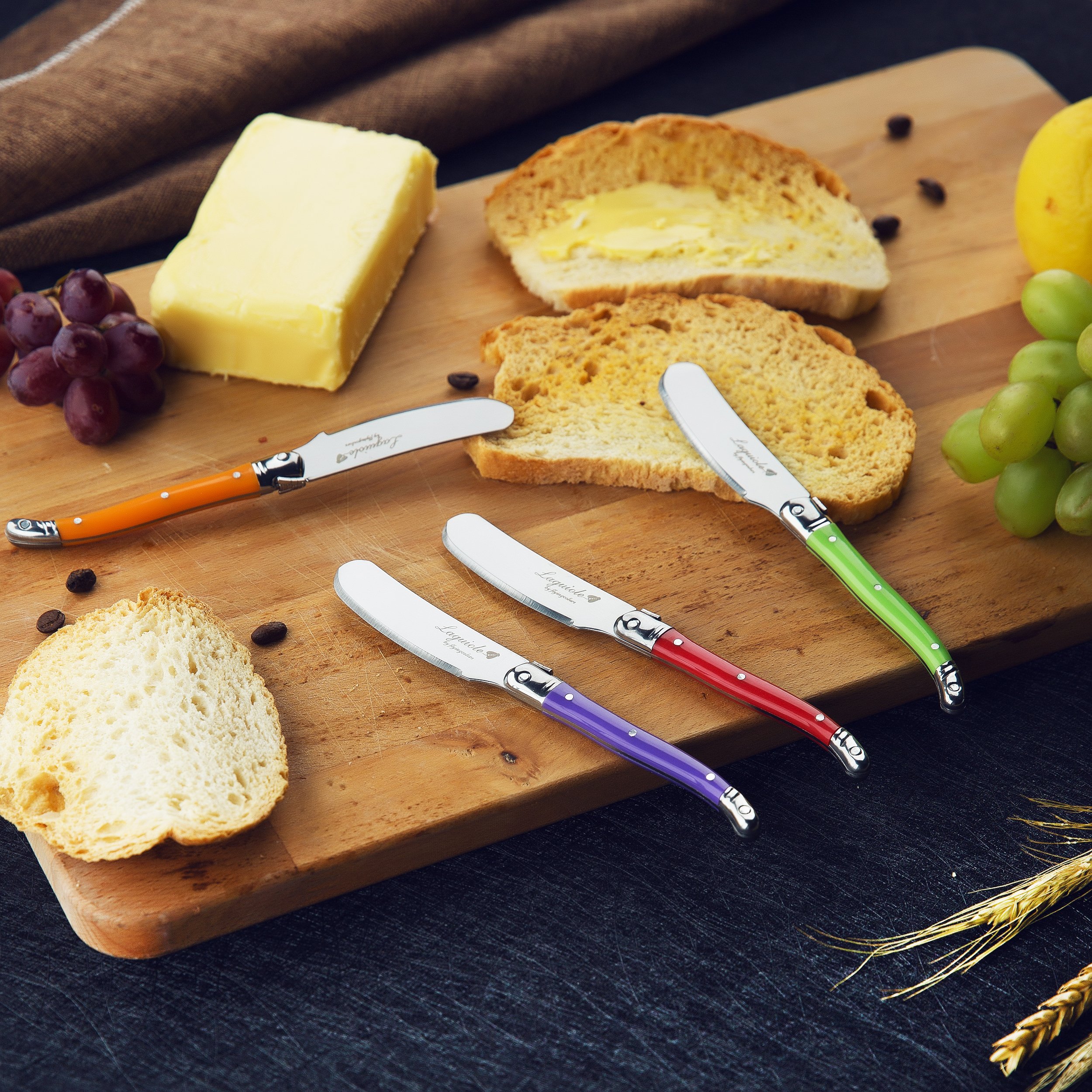 Premium Laguiole Cheese Knife Set - 6-Piece Stainless Steel Butter Spreaders with Colorful Handles - Perfect for Cheese Boards, Charcuterie, and Gourmet Entertaining