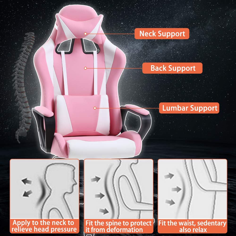 Premium Ergonomic Gaming Chair - Adjustable Racing Office Chair with Lumbar Support & Headrest for Back Pain Relief, Swivel Rolling Computer Desk Chair for Men & Women, Pink - Perfect for Esports, Gaming & Home Office Workspace