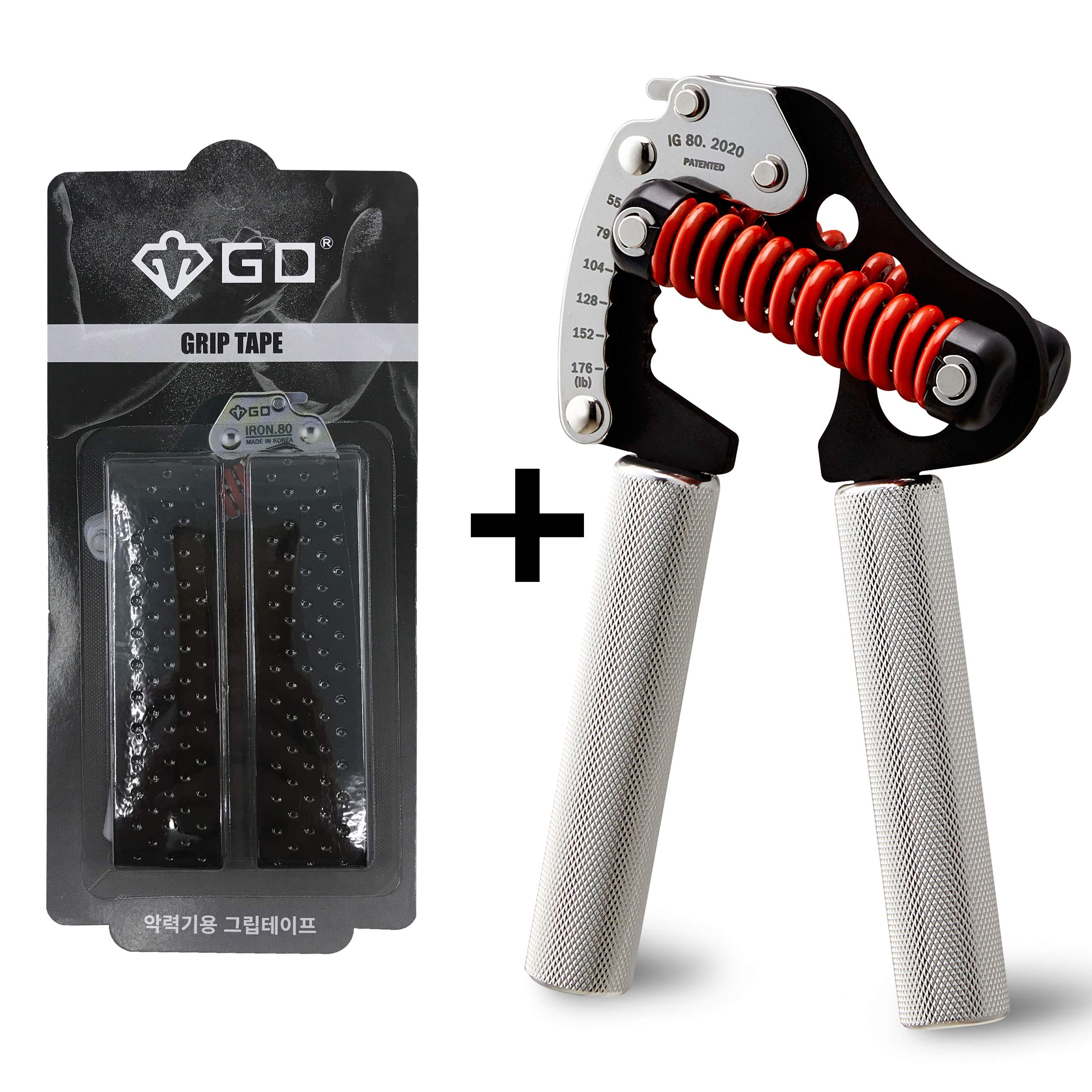 GD Adjustable Hand Grip Strengthener - Iron Grip 80 (55-176 lb) with Black Grip Tape - Wrist & Forearm Trainer for Strength Training, Home Gym, Office, and Rehabilitation Workouts