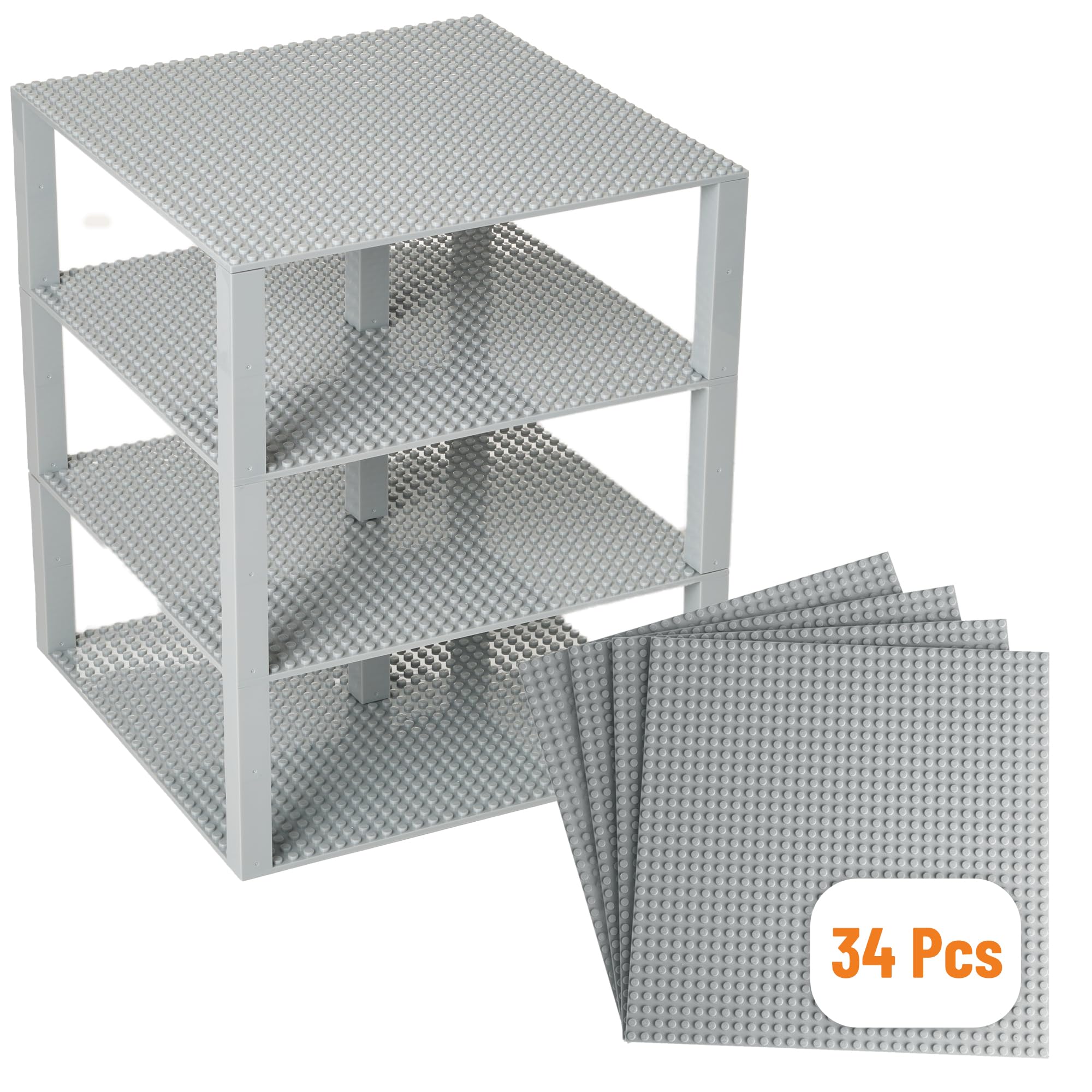 Strictly Briks 10x10 Inches Stackable Baseplates - 4 Pack Light Gray Building Bricks Compatible with Lego Classic & All Major Brands - Perfect for Towers, Shelves, Kids Playroom & DIY Projects - 30 Stackers Included
