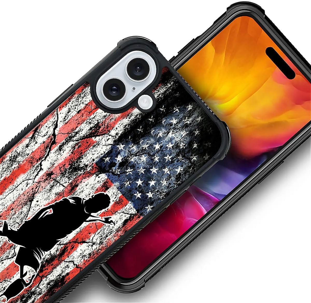 Premium iPhone 16 Case - Classic Wood Grain & American Flag Design | Dual Layer Shockproof Protective Cover with Anti-Slip Grip | Vintage Patriotic Style | Perfect for Outdoor Adventures, Travel & Daily Protection