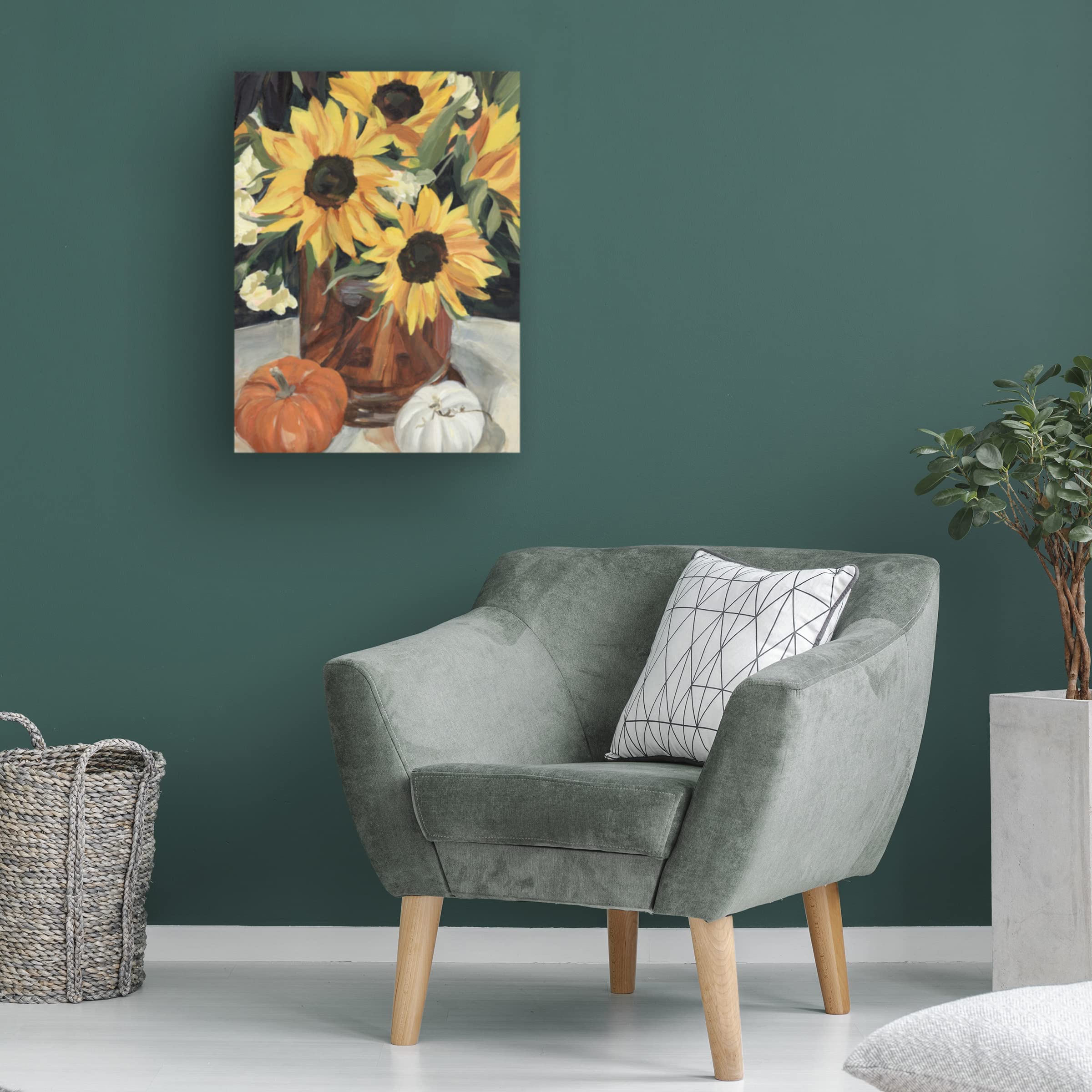 Annie Warren Sunflower Vase I Canvas Art Print - Floral Wall Decor for Living Room, Bedroom & Office - Trademark Fine Art Collection