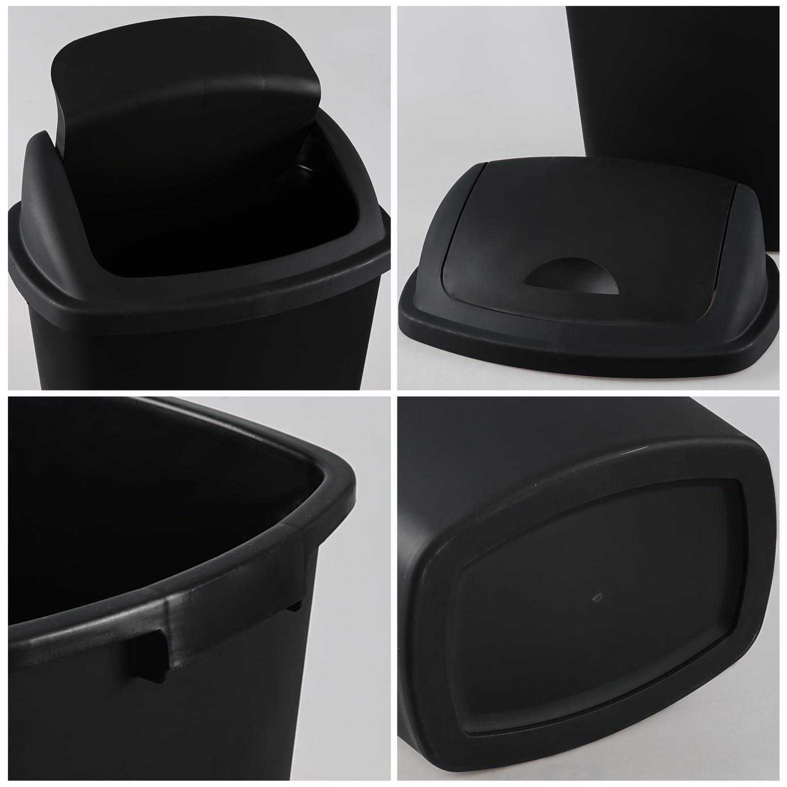 4-Pack 70 Liter Plastic Trash Cans with Swing Lid - Large Garbage Bins & Recycling Containers for Kitchen, Bathroom, Office & Outdoor Use - Black