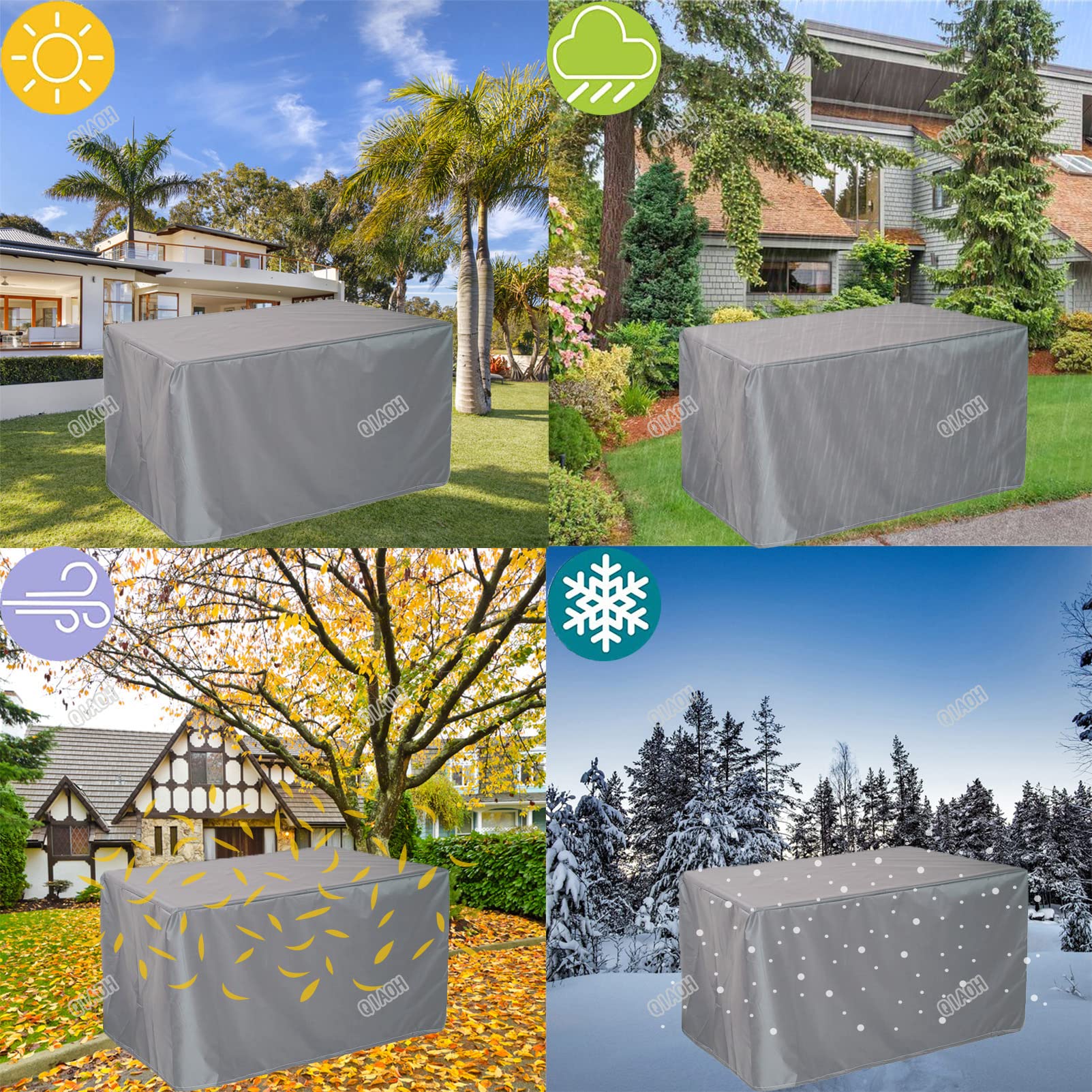 Waterproof Outdoor Garden Furniture Cover 123.2x55.2x39.2in - Heavy Duty 420D Oxford Cloth Windproof Table and Chair Covers for Patio, Terrace, Deck - Square & Rectangular Dining Set Protection (All Weather Use)