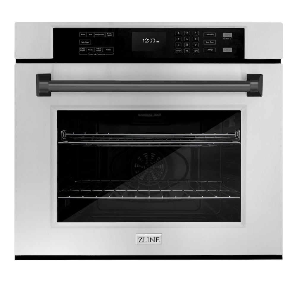 ZLINE Autograph Edition 30 Inch Professional True Convection Single Wall Oven with Air Fry & Self-Clean - Stainless Steel with Matte Black Handle (WASZ 30 MB) | Perfect for Modern Kitchens, Baking, Roasting & Air Frying
