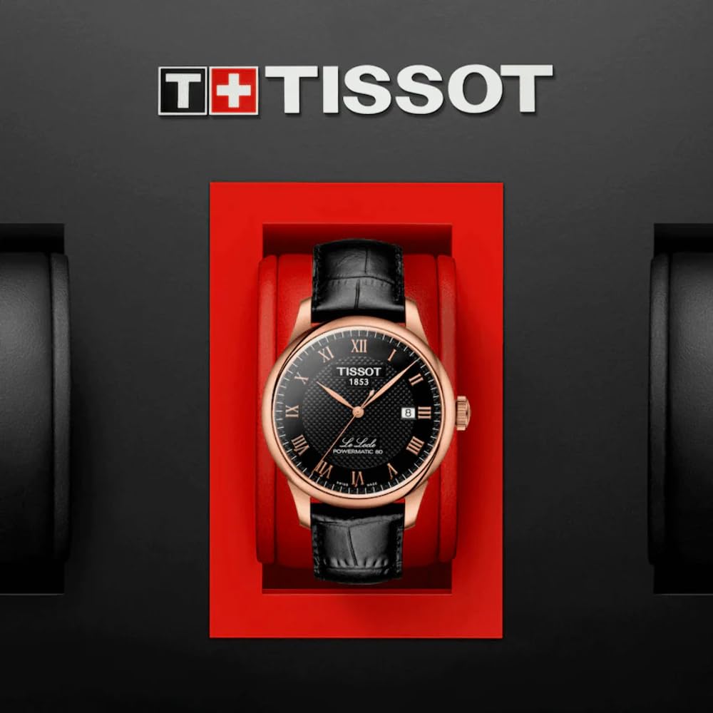 Tissot Men's Le Locle Powermatic 80 Automatic Watch - 316L Stainless Steel Case with Rose Gold PVD Coating, Black Leather Strap, 39mm (T0064073605300) | Luxury Dress Watch for Business, Formal Events & Everyday Elegance