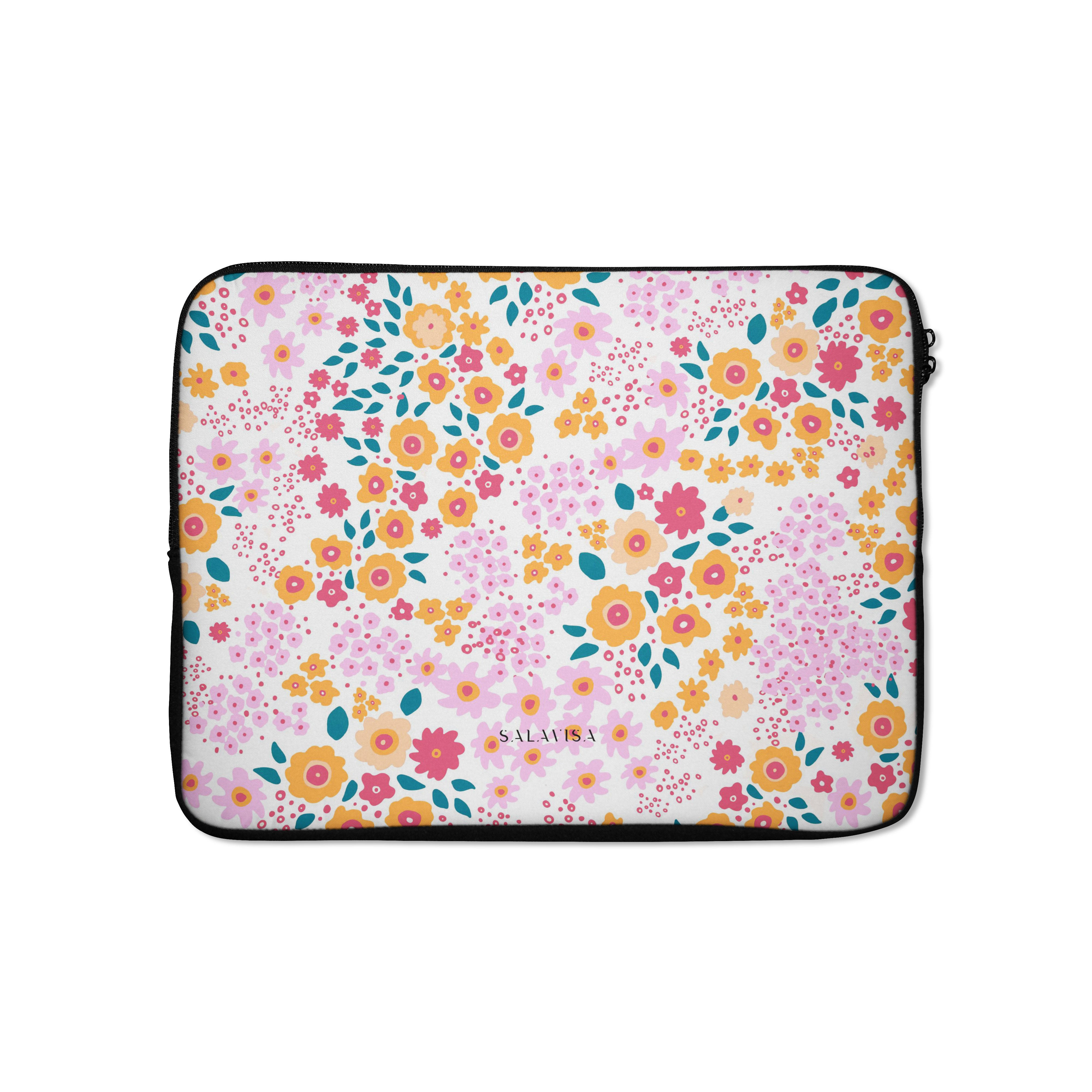 Floral Ditsy Print Laptop Sleeve Case - 13 Inch 14 Inch 15 Inch Protective Cover for MacBook Air Pro, Dell, HP - Lightweight Water-Resistant Neoprene Bag for School, Office, Travel & Commuting