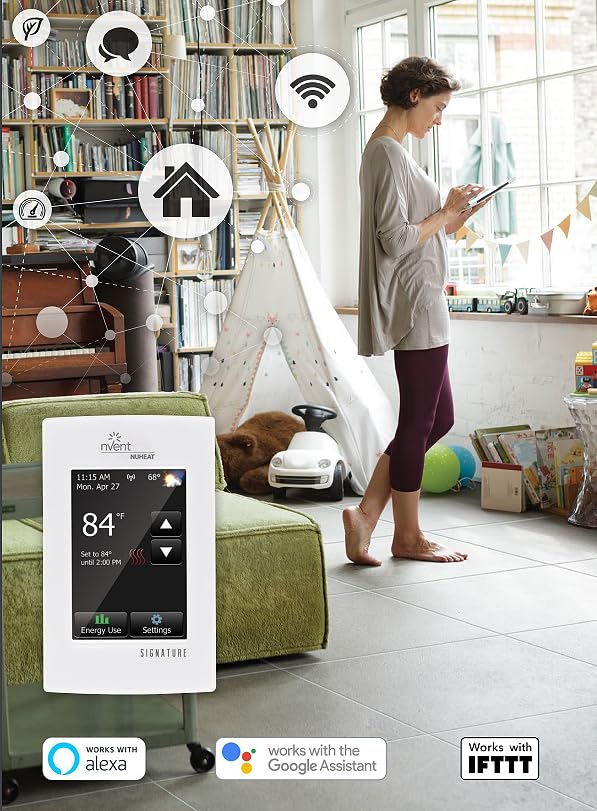 Nuheat nVent AC0055 WiFi Programmable Thermostat for Radiant Floor Heating - 120V/240V Compatible with Built-in GFCI & OJ Electronics Temperature Sensor | Smart Home, Bathroom, Kitchen & Basement Heating Control