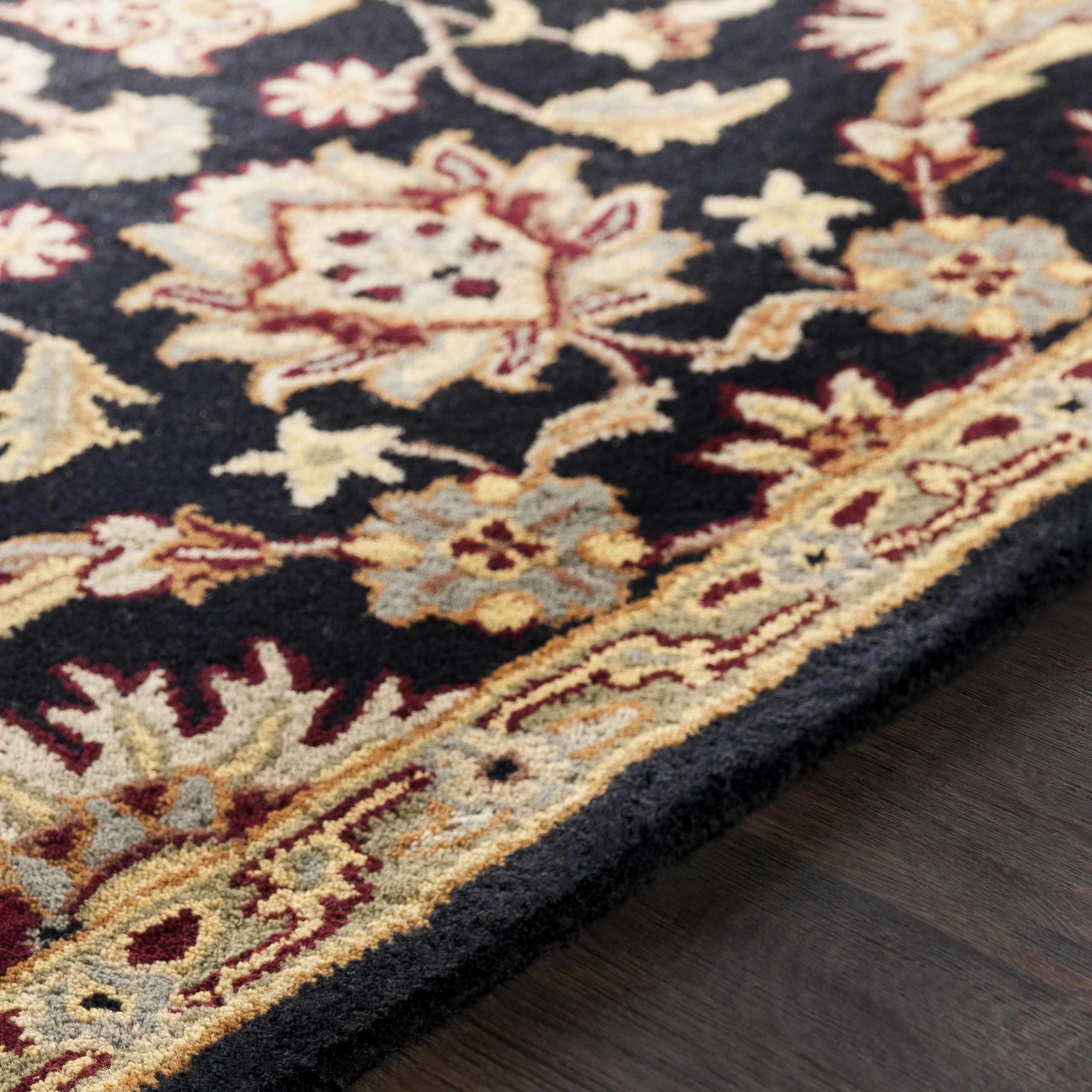 Premium Hauteloom Blomkest Wool Area Rug 4' x 6' – Soft Traditional Design in Black, Purple & Beige – Perfect for Living Room & Bedroom Decor – Cozy Home & Office Floor Covering