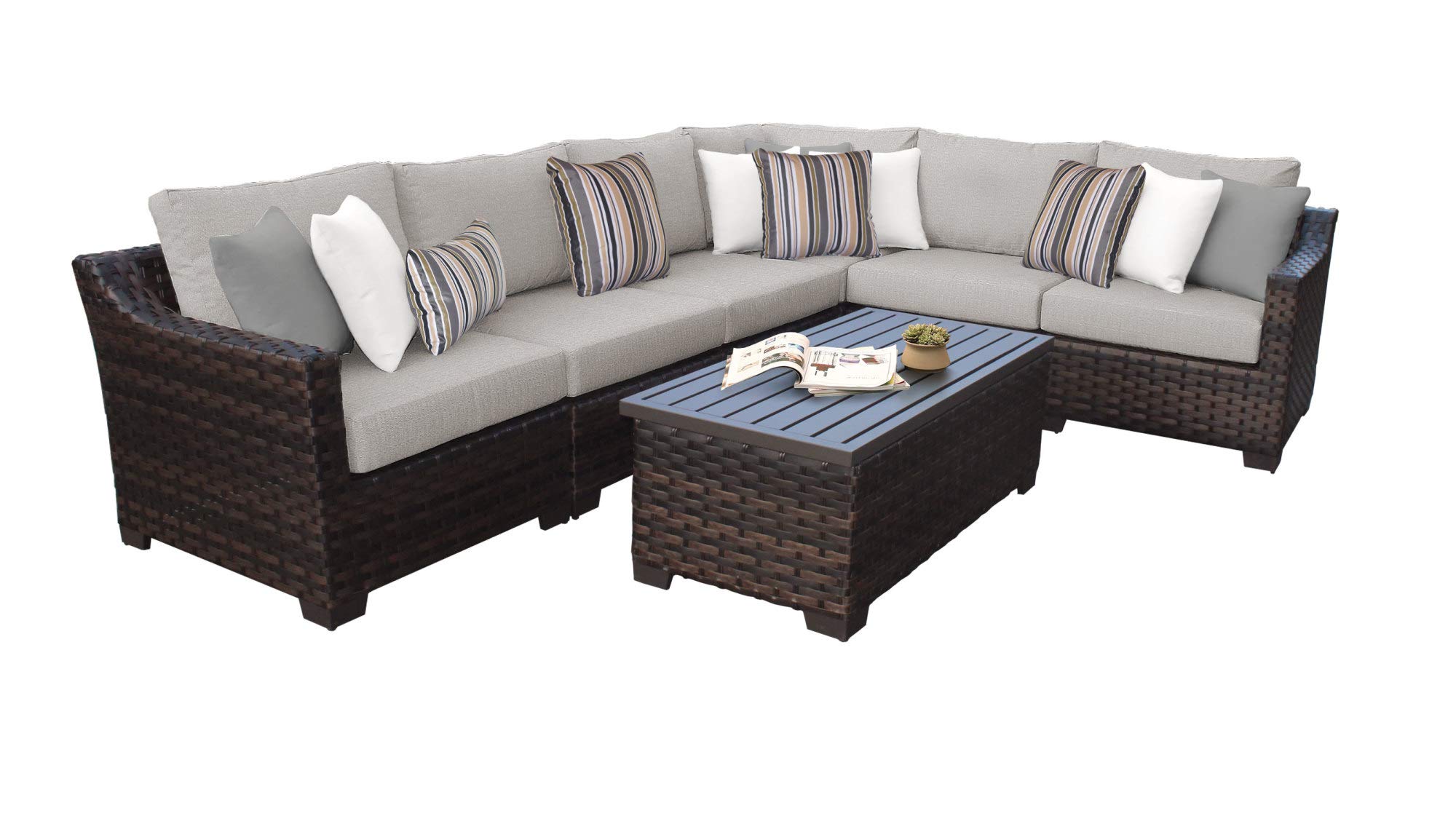 TK Classics Kathy Ireland River Brook 7-Piece Outdoor Wicker Patio Furniture Set in Ash - Perfect for Backyard, Garden, Poolside & Patio Relaxation