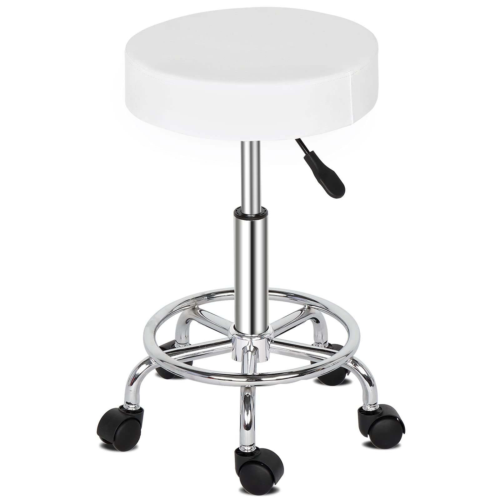 Winado Adjustable Height 360° Swivel Bar Stool - Modern PU Leather Counter Stool with Wheels for Kitchen, Dining Room, Bistro & Salon - Perfect for Home, Cafe and Spa Settings (White)