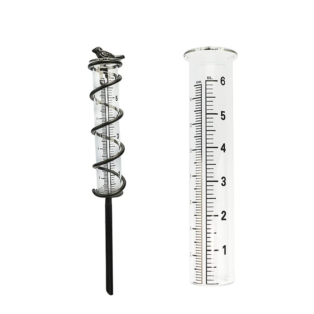 Spiral Rain Gauge with Decorative Bird - Accurate Glass Rainwater Measurement Tool for Garden & Outdoor Use | Perfect for Weather Monitoring, Gardening, and Landscaping