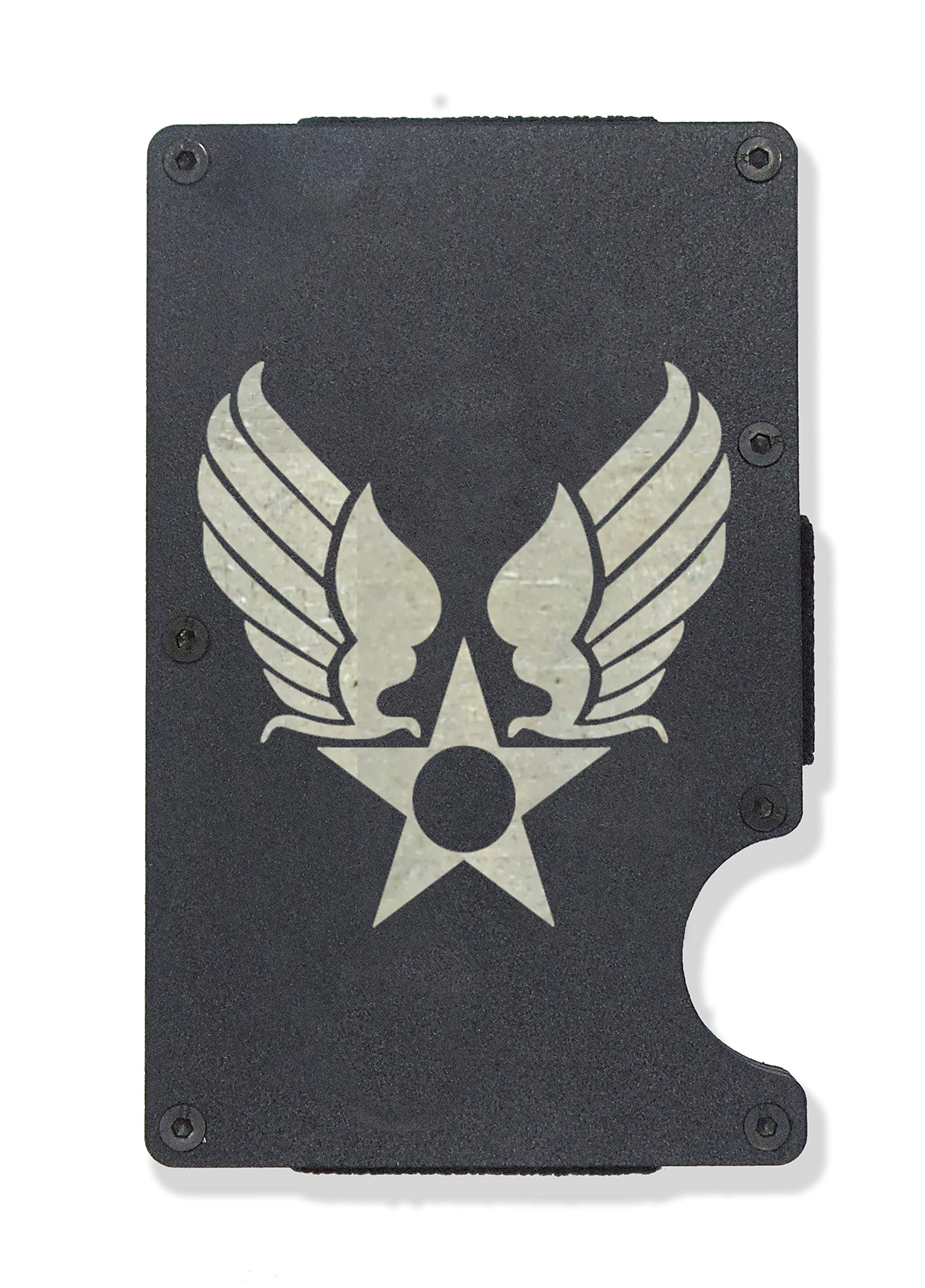 Hap Arnold Wings Air Force Legacy Engraved Metal RFID Blocking Tactical Minimalist Wallet with Money Clip - Black | Military Style Slim Wallet for Men, Secure Credit Card Holder for Everyday Carry & Travel