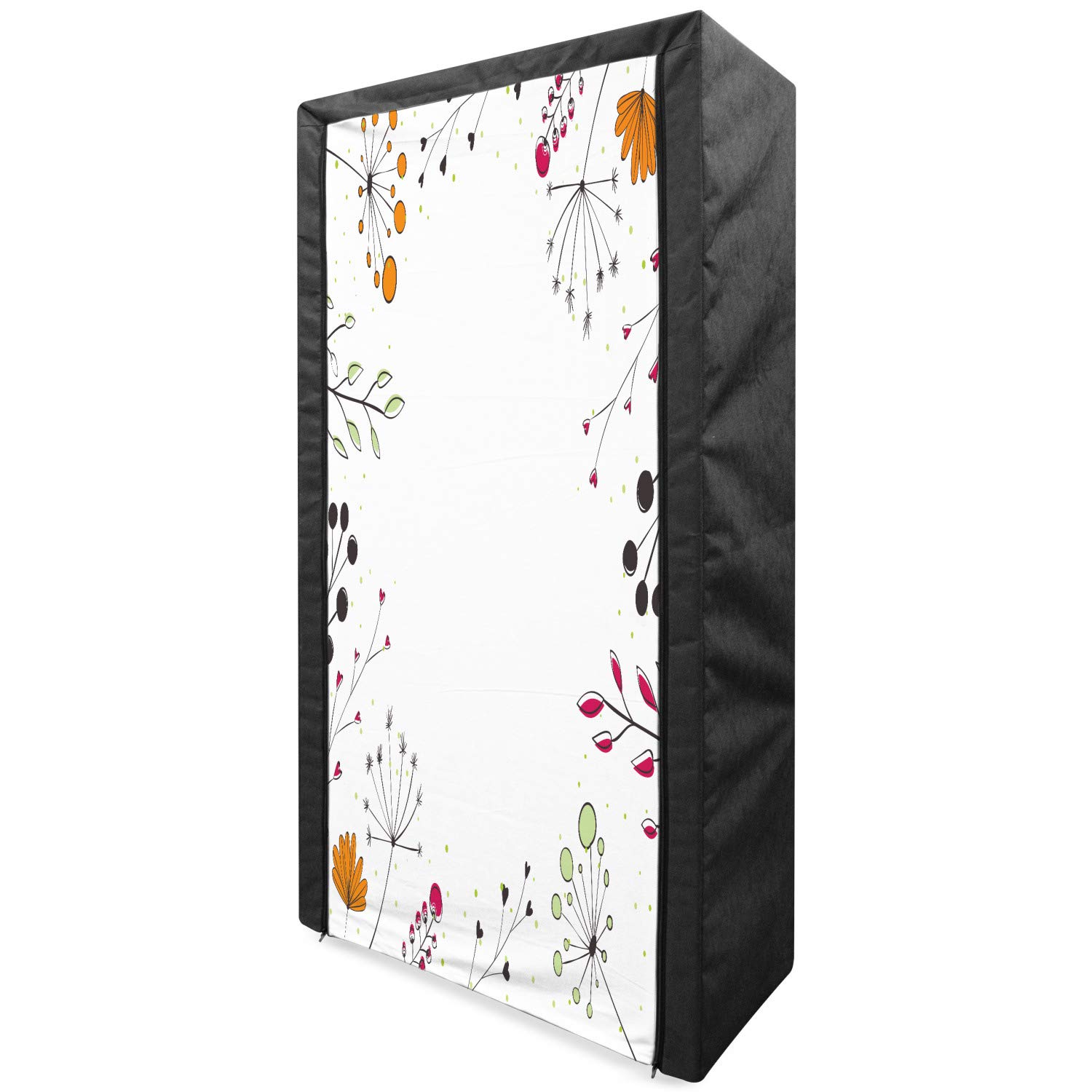 Ambesonne Modern Portable Fabric Wardrobe with Floral Branches Geometric Print - 33.5 Inch Clothing Organizer & Storage Closet with Shelves in Pistachio Green & Magenta - Perfect for Bedroom, Dorm, or Small Space Organization