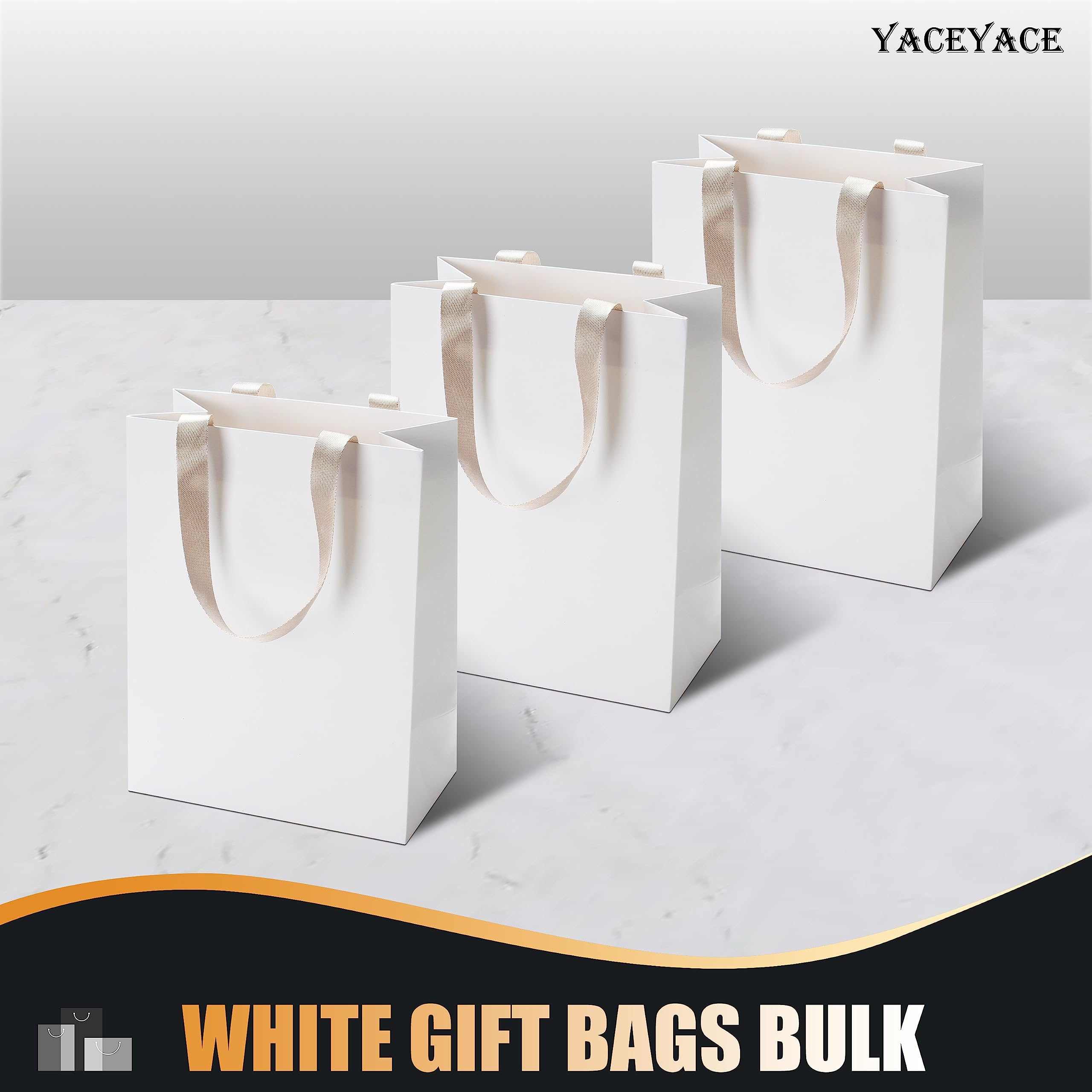 40Pcs White Gift Bags with Ribbon Handles - 8