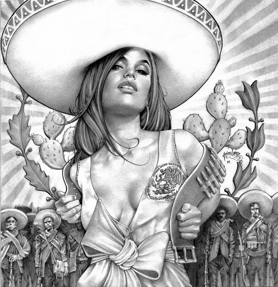 Charra Girl Mouse Lopez Mexican Pin-up Tattoo Sombrero Wall Art - Vintage Mexican Decor for Home Bar, Mancave & Tattoo Shop - Canvas Print for Western Themed Rooms & Latino Culture Lovers