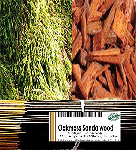 Premium Oakmoss & Sandalwood Incense Sticks – Natural Aromatherapy with Patchouli, Amber & Musk – 100 Sticks for Meditation, Yoga & Relaxation – Oakland Gardens Fragrance
