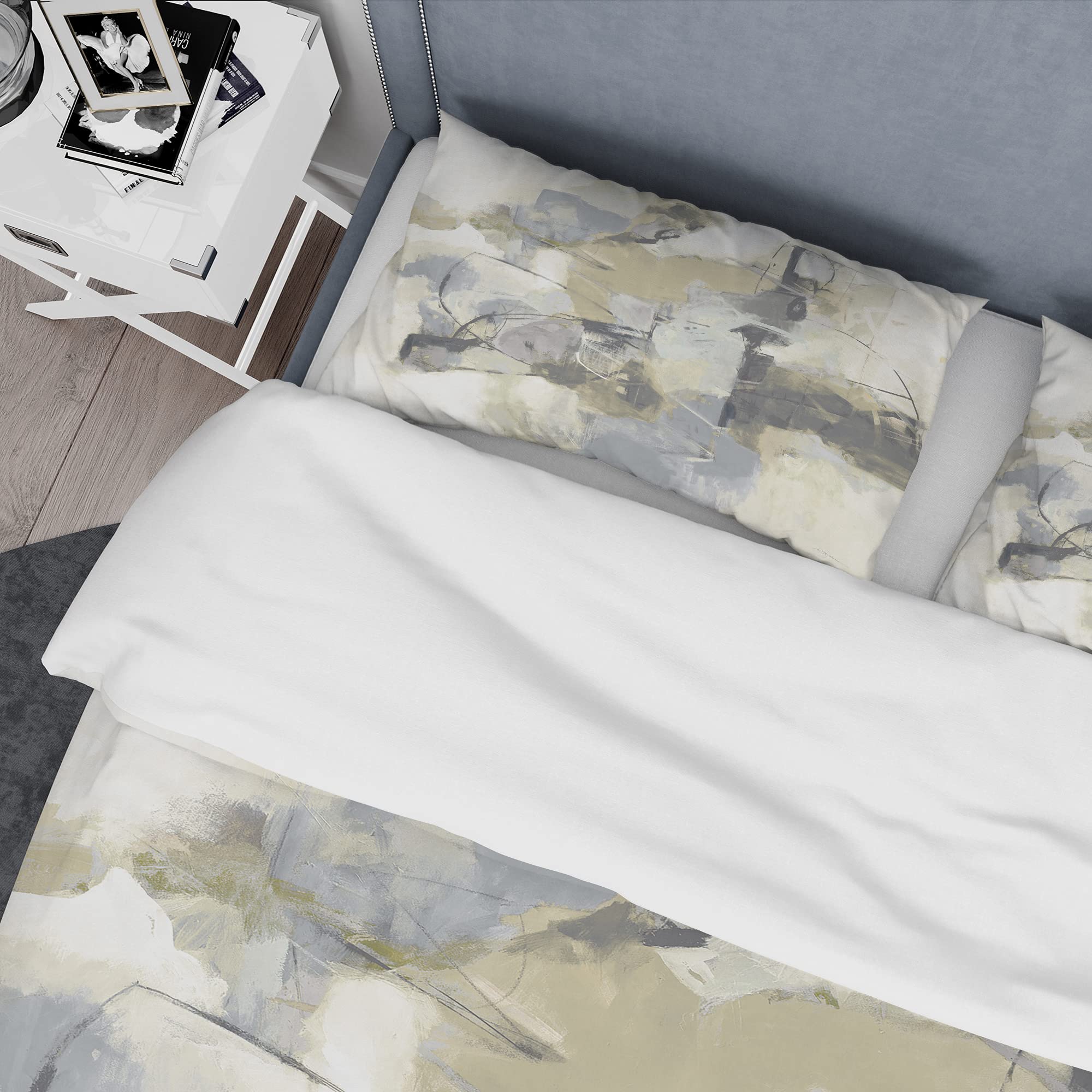 Glam Cream Dream Duvet Cover Set King - Grey Abstract Bedding for Modern Bedrooms
