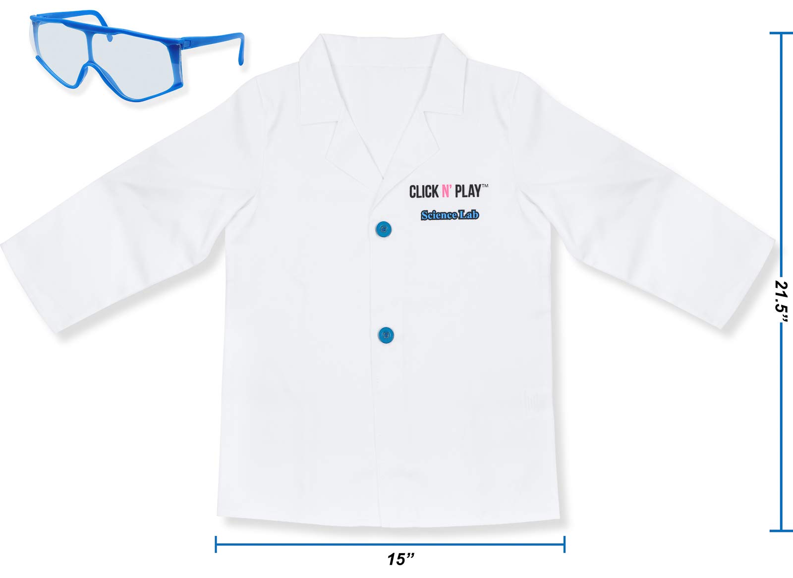 Click N' Play Kids Science Lab Coat Costume Set - White Lab Coat with Goggles & Name Tag - Perfect for STEM Role Play, Science Fair & Halloween Dress Up