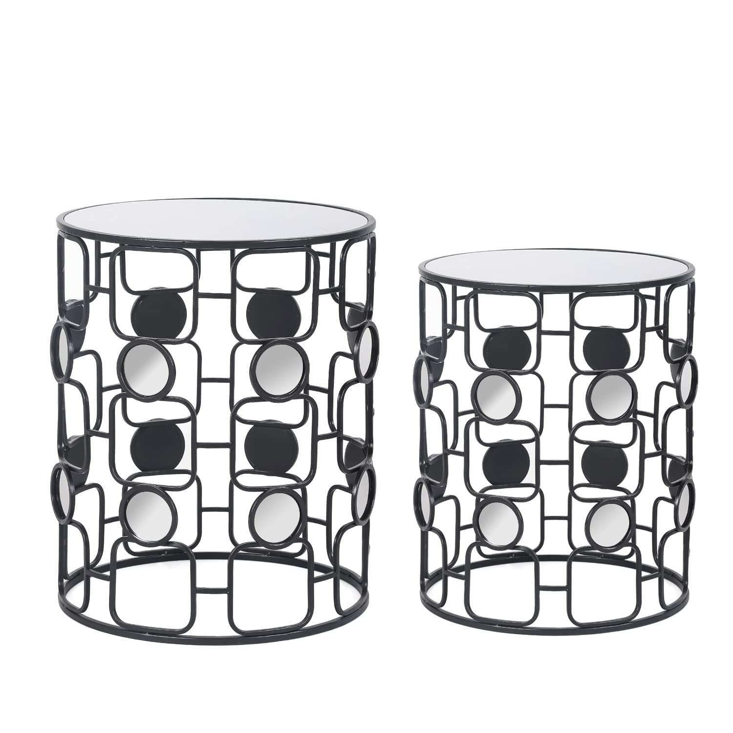 Joveco 2-Piece Round Metal End Tables Set - Black Nesting Side Tables for Living Room & Bedroom - Perfect for Small Spaces, Nightstands, Coffee Table Alternatives & Home Decor Accents