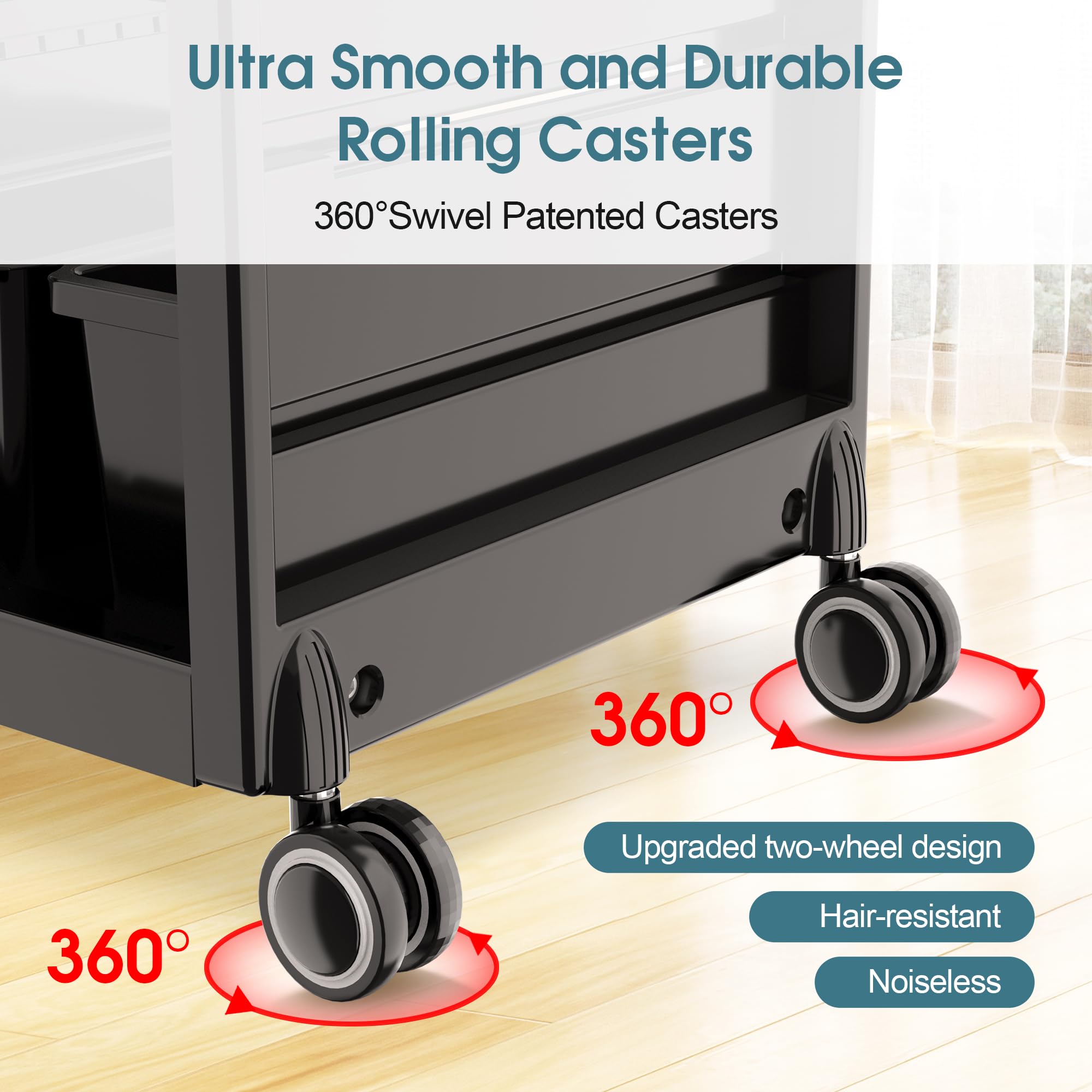Professional Salon Trolley Cart with Wheels - Large Rolling Beauty Storage Organizer with Hair Dryer Holder, 4 Removable Drawers & 2 Buckets - Perfect for Salon, Spa, Home & Mobile Stylists - Ideal for Hair Tools, Cosmetics & Beauty Supplies Organization