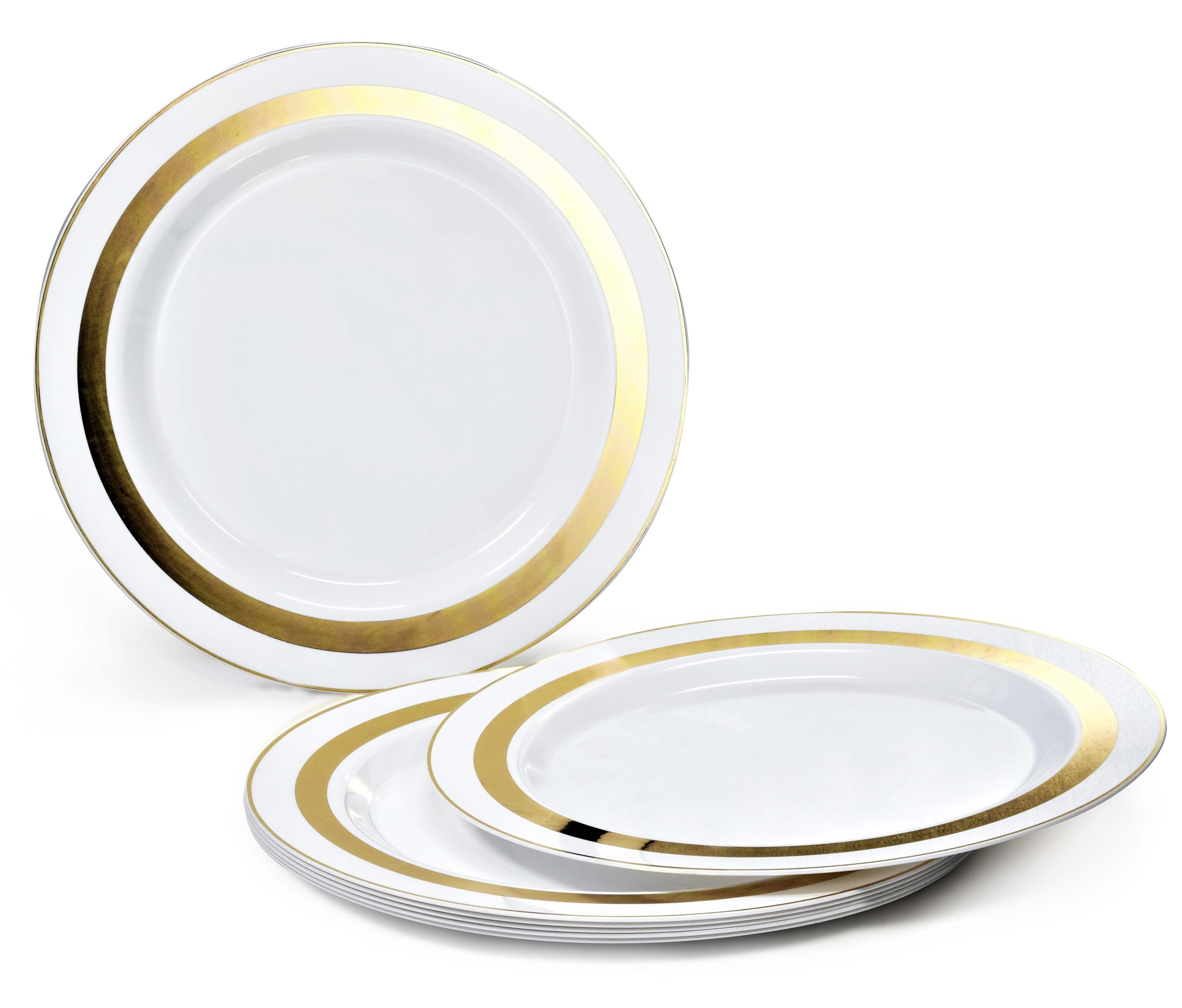 60-Pack Heavyweight Disposable Plastic Plates for Weddings & Parties - 10.5 Inch Elegant Dinner Plates in Soleil White & Gold - Perfect for Bridal Showers, Birthday Celebrations & Catering Events