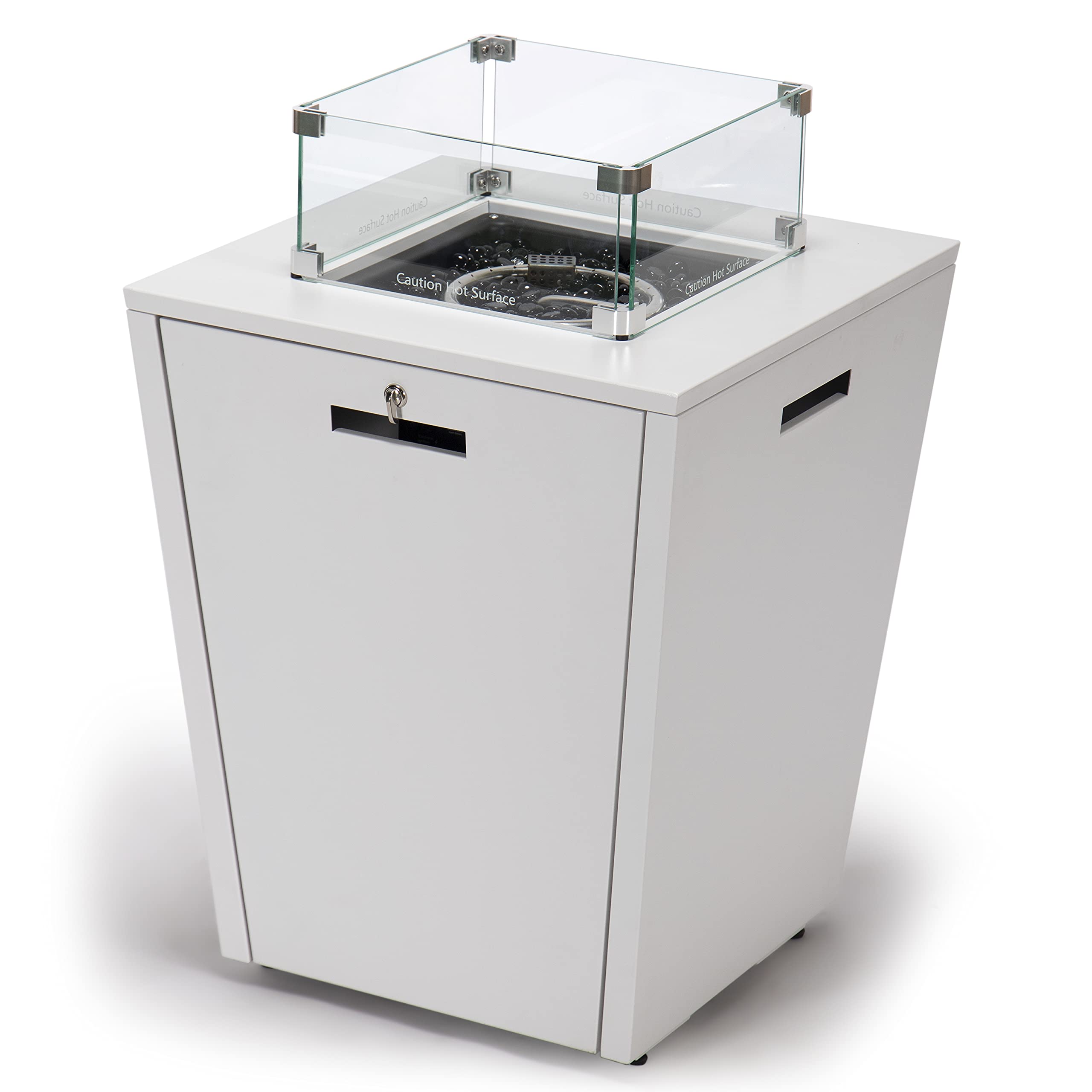 LeisureMod Chelsea Aluminum Patio Modern Propane Fire Pit Side Table - White Outdoor Furniture for Backyard, Deck, Garden & Poolside Relaxation