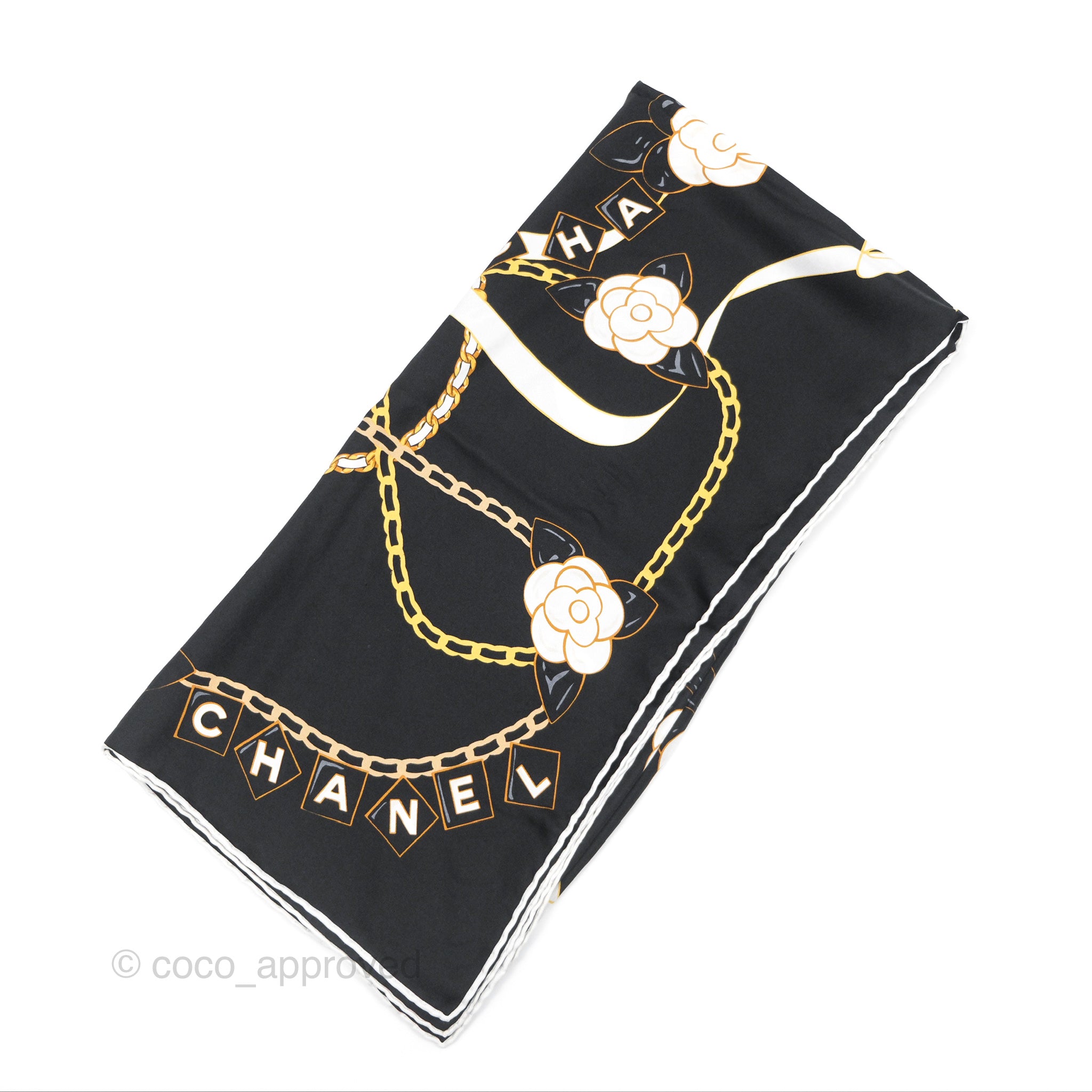 Chanel Camellia Square Silk Scarf 90cm Black and White Floral Print - Luxury Fashion Accessory for Women, Perfect for Gift, Party, and Everyday Elegant Style