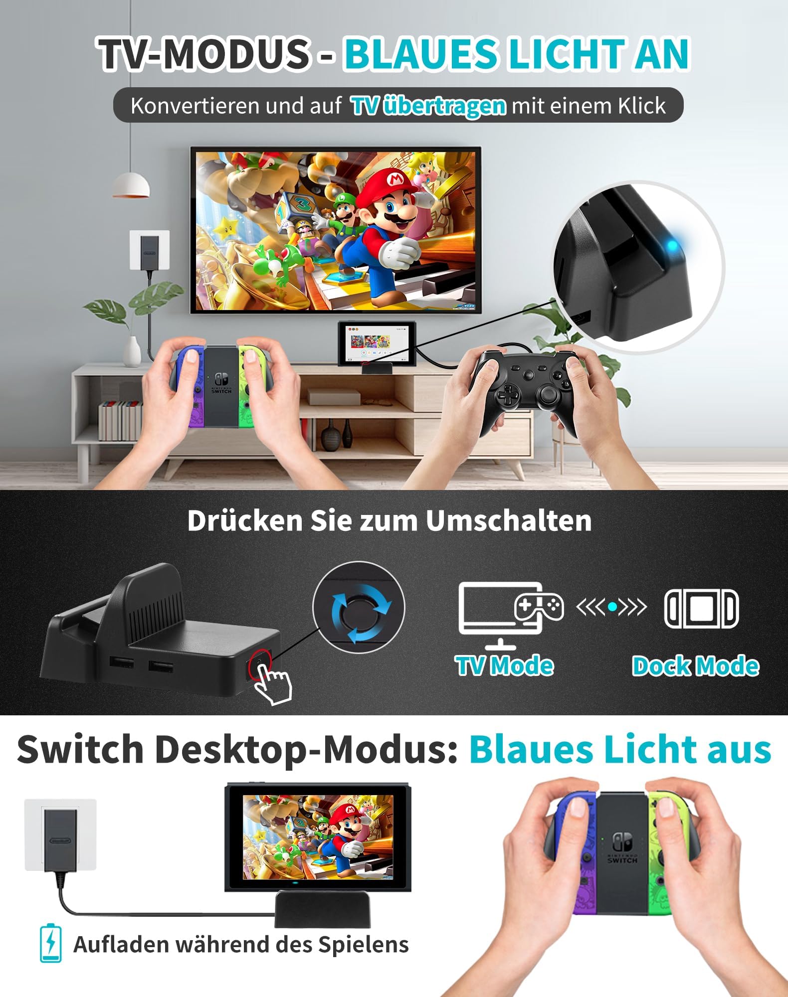 Portable Nintendo Switch Docking Station for Switch/Switch OLED - 4K HDMI TV Adapter with USB 3.0 Port, Fast Charging Stand | Perfect for Home Gaming, Travel & Multiplayer Setup