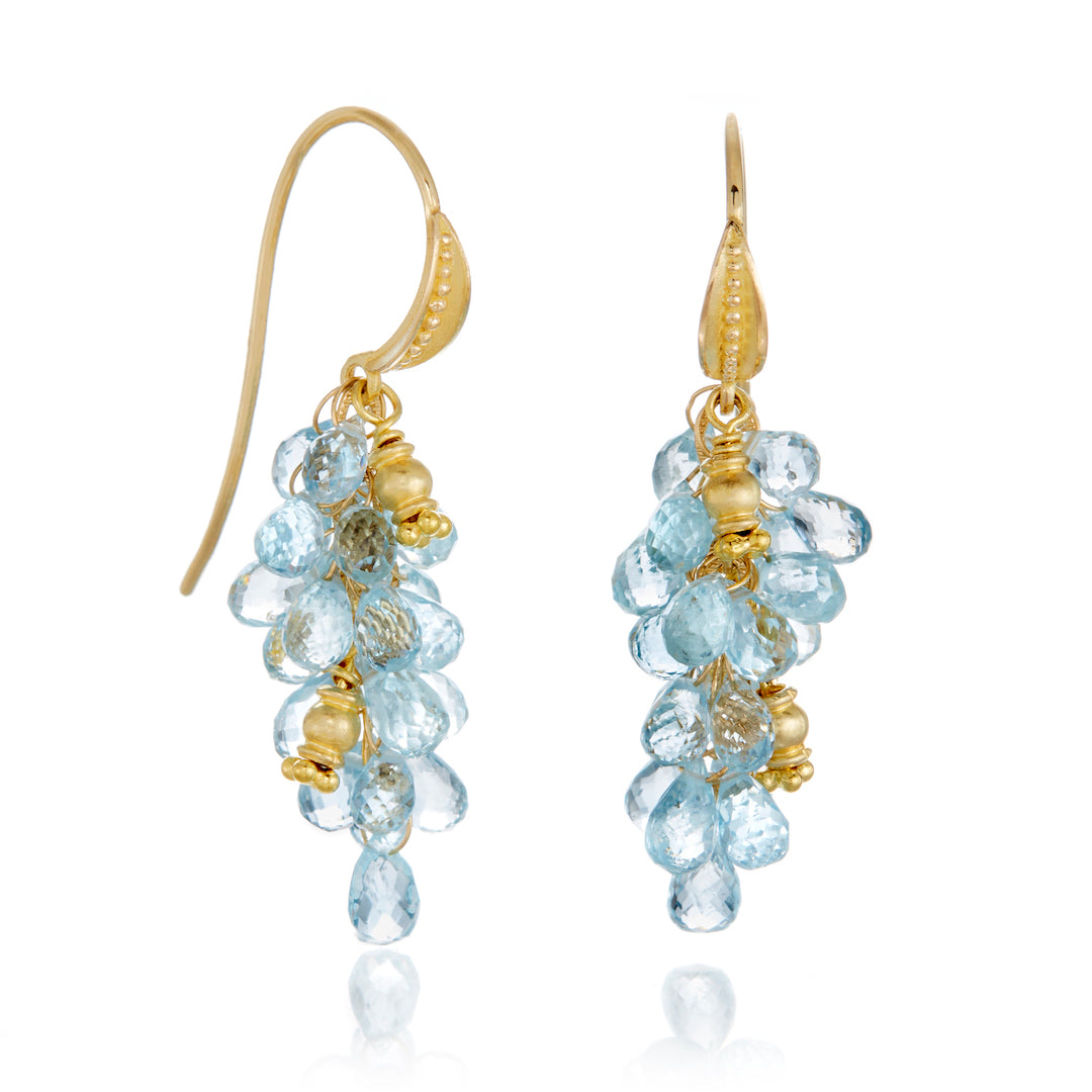 Natural Aquamarine Briolette Cluster Drop Earrings for Women - Handmade Dainty Gemstone Jewelry for Wedding, Party & Special Occasions
