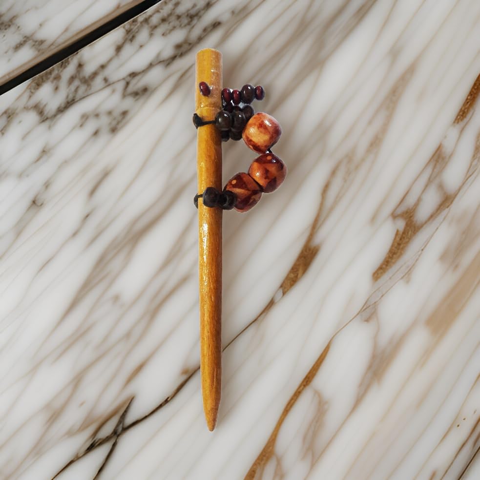 Handmade Wooden Chocolate Brown Beads Juda Pin & Bun Stick Hair Accessories for Women & Girls - Pack of 1 | Perfect for Weddings, Parties & Everyday Hairstyles