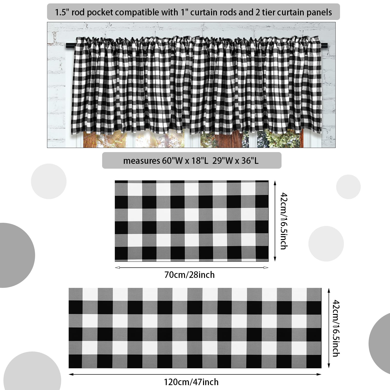 Newwiee 10-Piece Farmhouse Kitchen Decor Set - Plaid Style Dish Towels, Pot Holder, Oven Mitts, Non-Slip Rug & Window Valances - Black & White Holiday Baking & Cooking Essentials for Rustic Home Decor