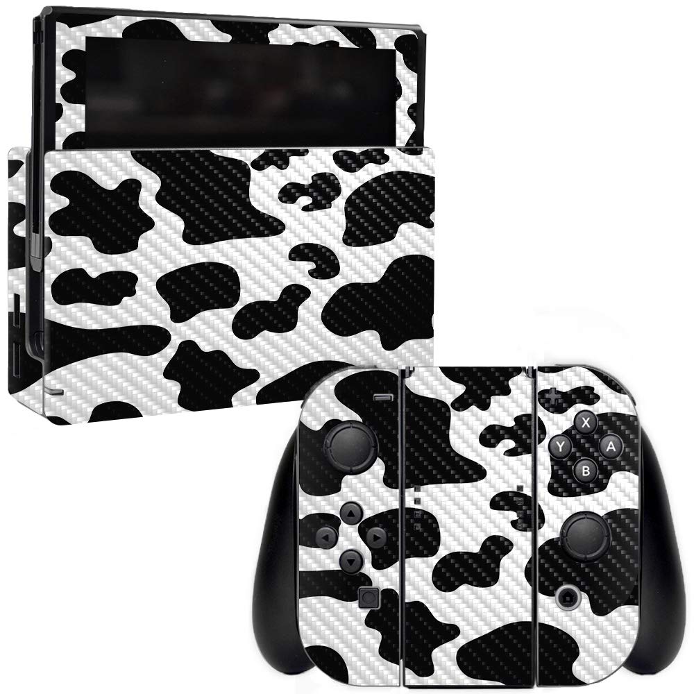 MightySkins Carbon Fiber Skin for Nintendo Switch - Cow Print | Protective & Durable Textured Cover | Easy to Apply & Remove | Made in USA | Perfect for Gaming, Travel & Customization